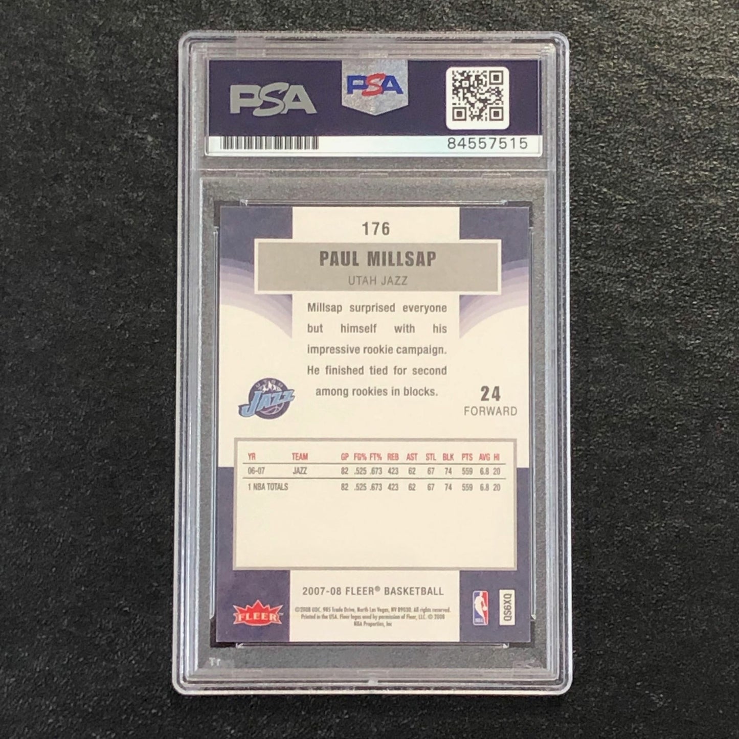 2007-08 Fleer #176 PAUL MILLSAP Signed AUTO 10 PSA Slabbed Jazz