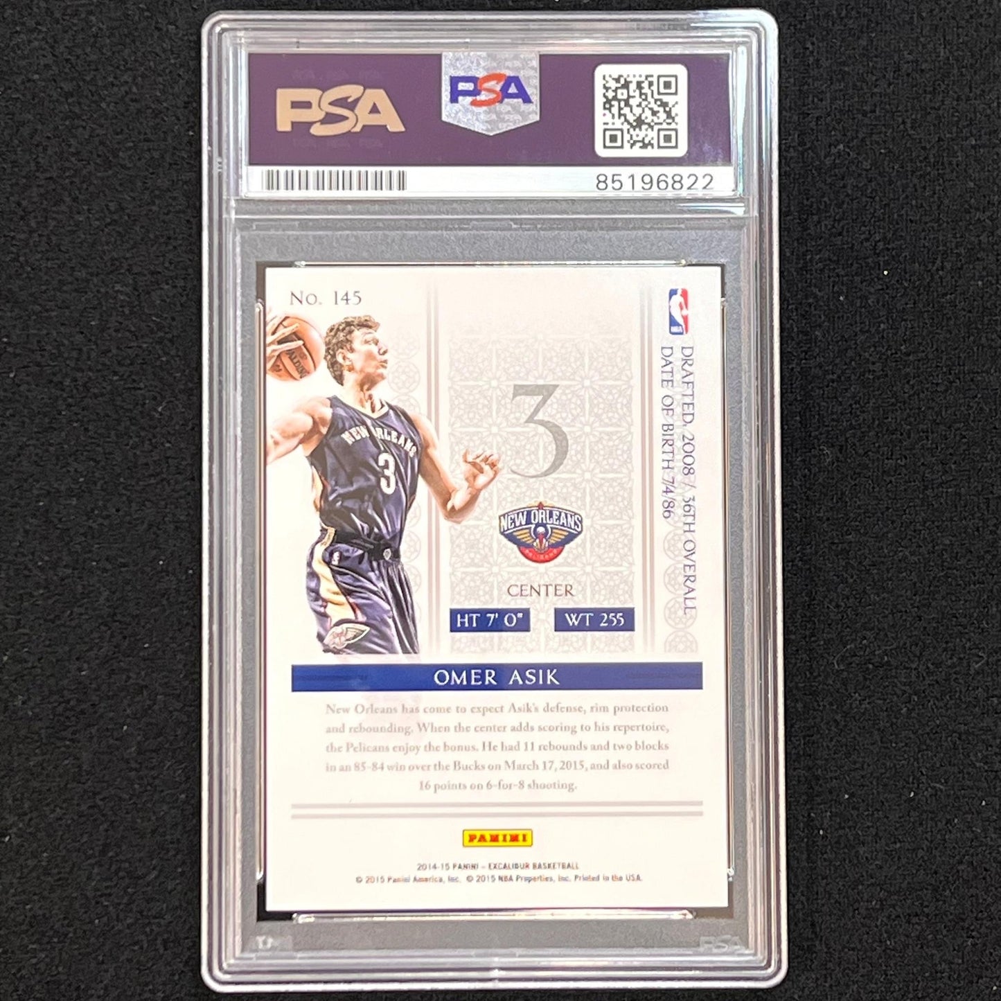 2014-15 Panini Excalibur #145 Omer Asik Signed Card AUTO PSA/DNA Slabbed Pelican