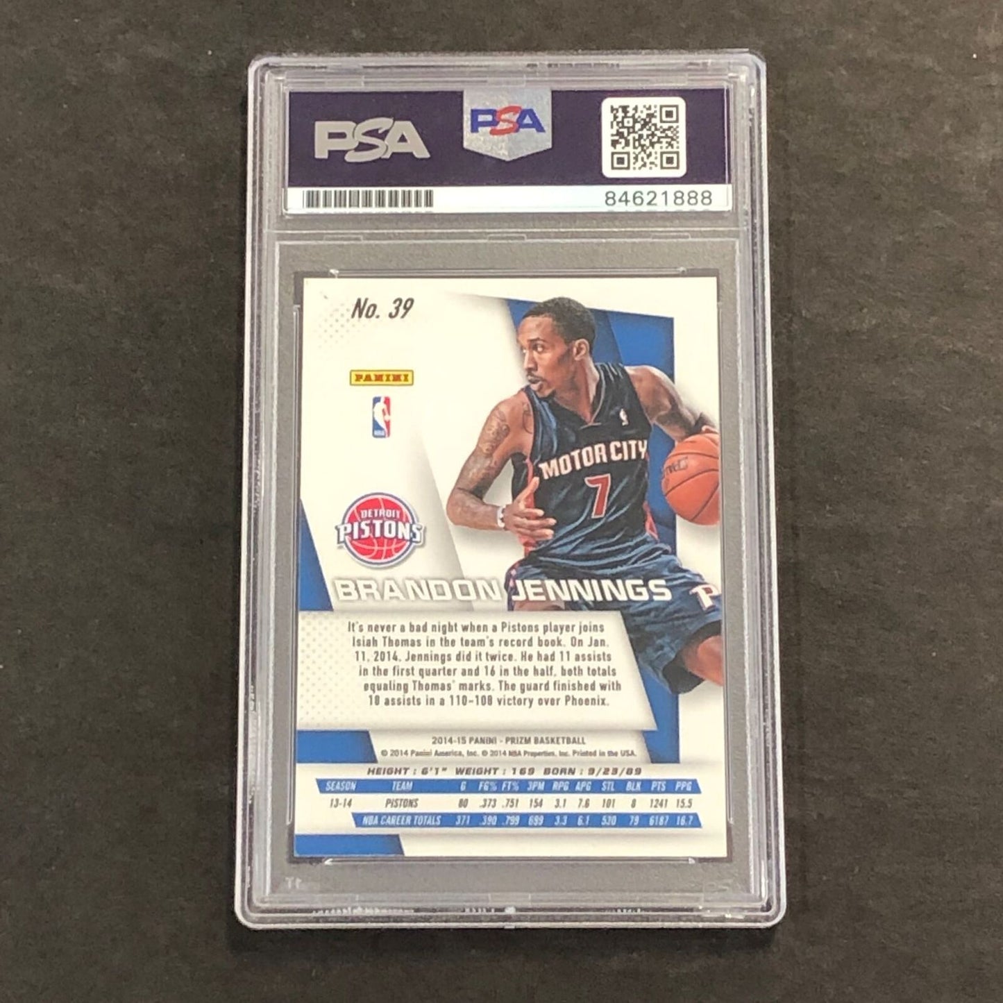 2014-15 Panini Prizm #39 Brandon Jennings Signed Card AUTO 10 PSA/DNA Slabbed Pi