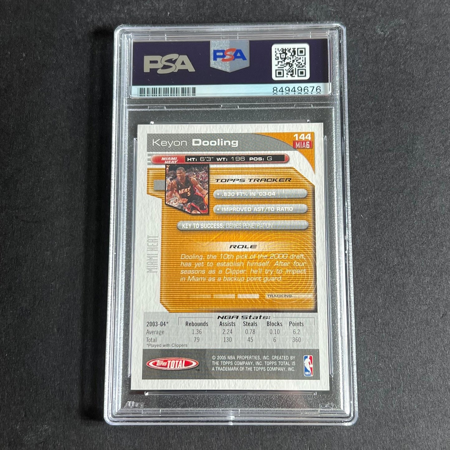 2004-05 Topps Total Keyon Dooling #144 Signed Card AUTO 10 PSA Slabbed Heat