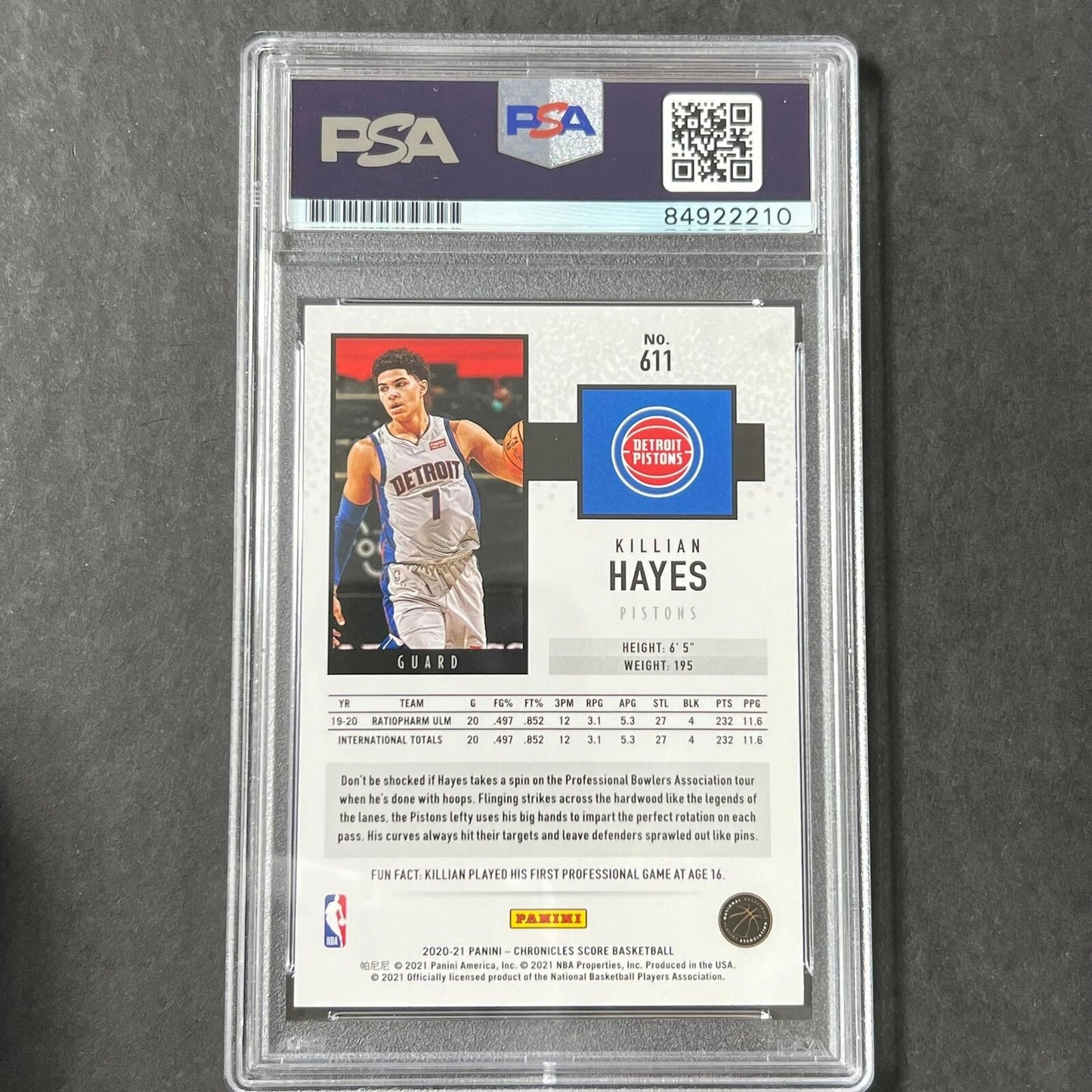 2020-21 Panini Chronicles Score #611 Killian Hayes Signed Card AUTO 10 PSA Slabb