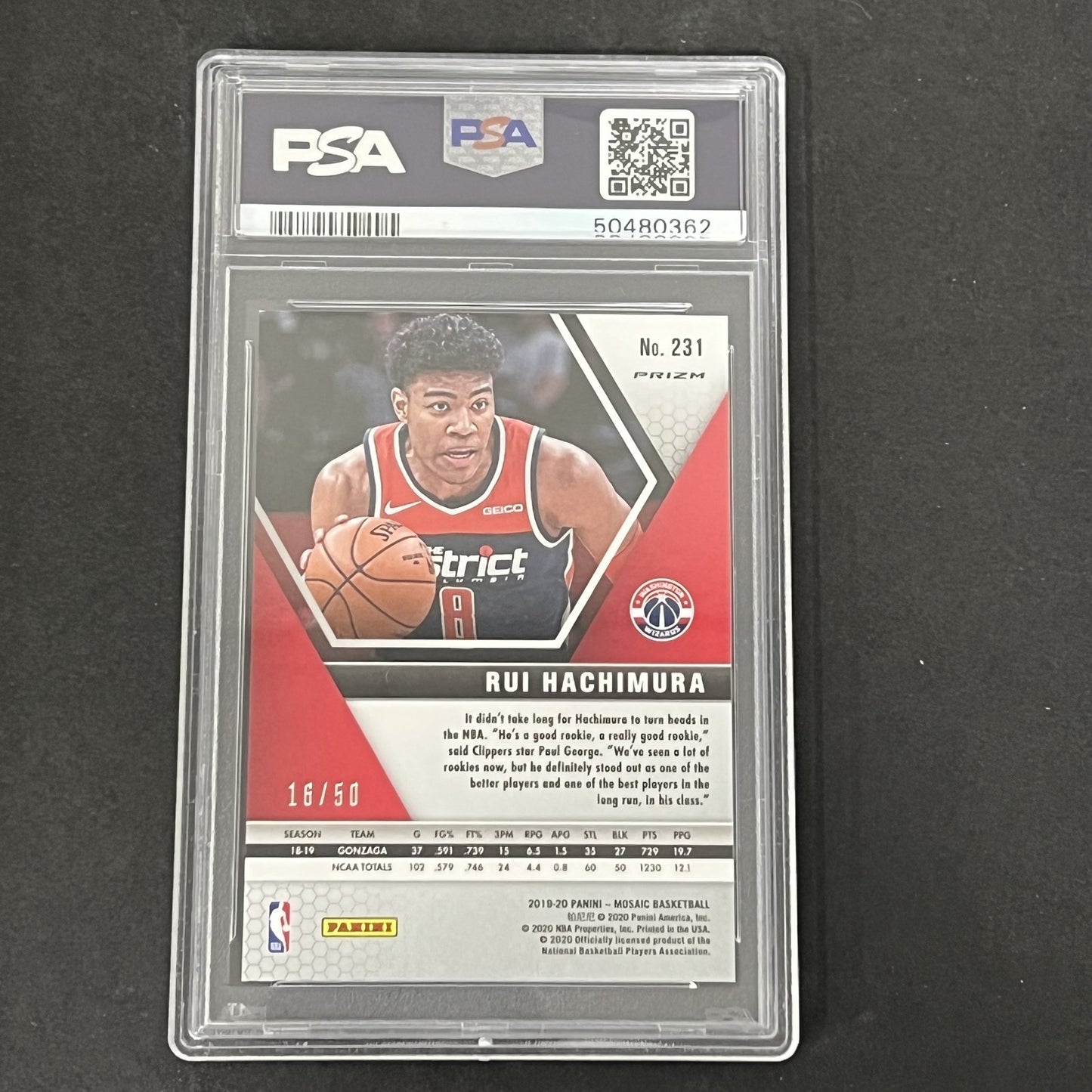 2019 Panini Mosaic #231 Rui Hachimura PSA 9