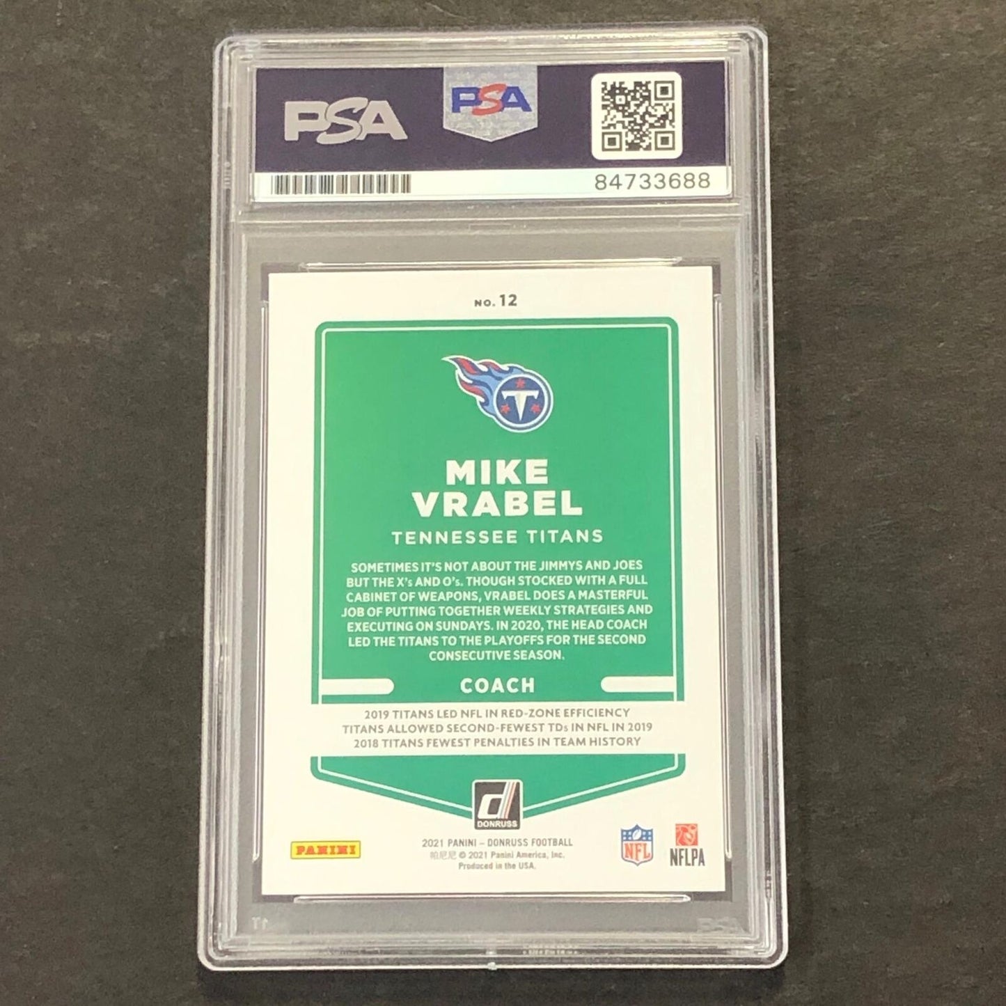 2021 Donruss Panini #12 Mike Vrabel Signed Card PSA Slabbed Titans