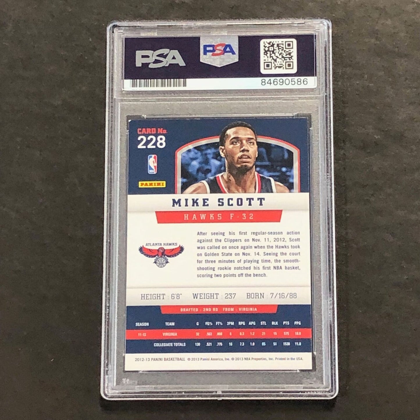 2012-13 Panini Basketball #228 Mike Scott Signed Card Auto PSA Slabbed Hawks