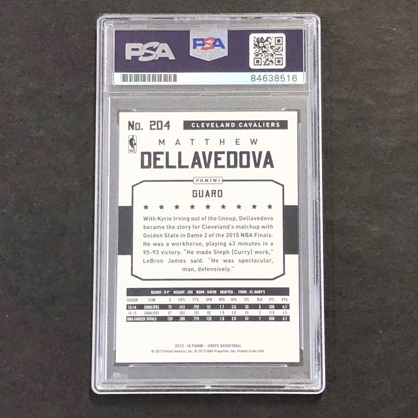 2015-16 NBA Hoops #204 Matthew Dellavedova Signed Card AUTO PSA Slabbed Cavalier