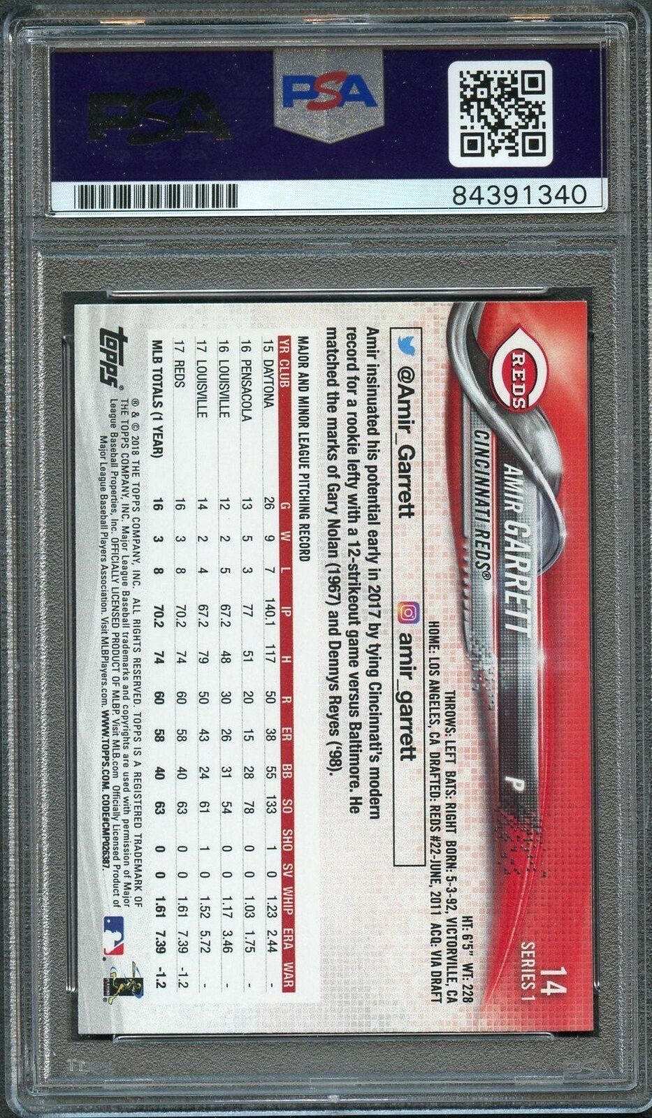 2018 Topps #14 Amir Garrett Signed Card PSA Slabbed Auto Reds