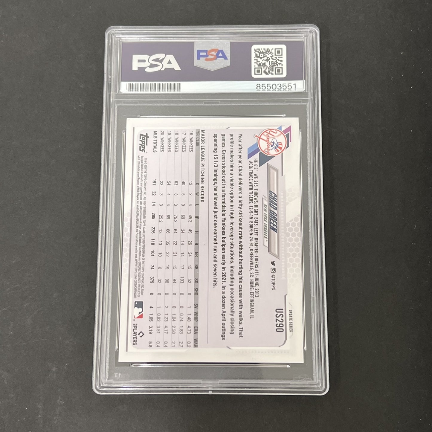 Topps 2021 Update Series #US290 Chad Green signed card PSA