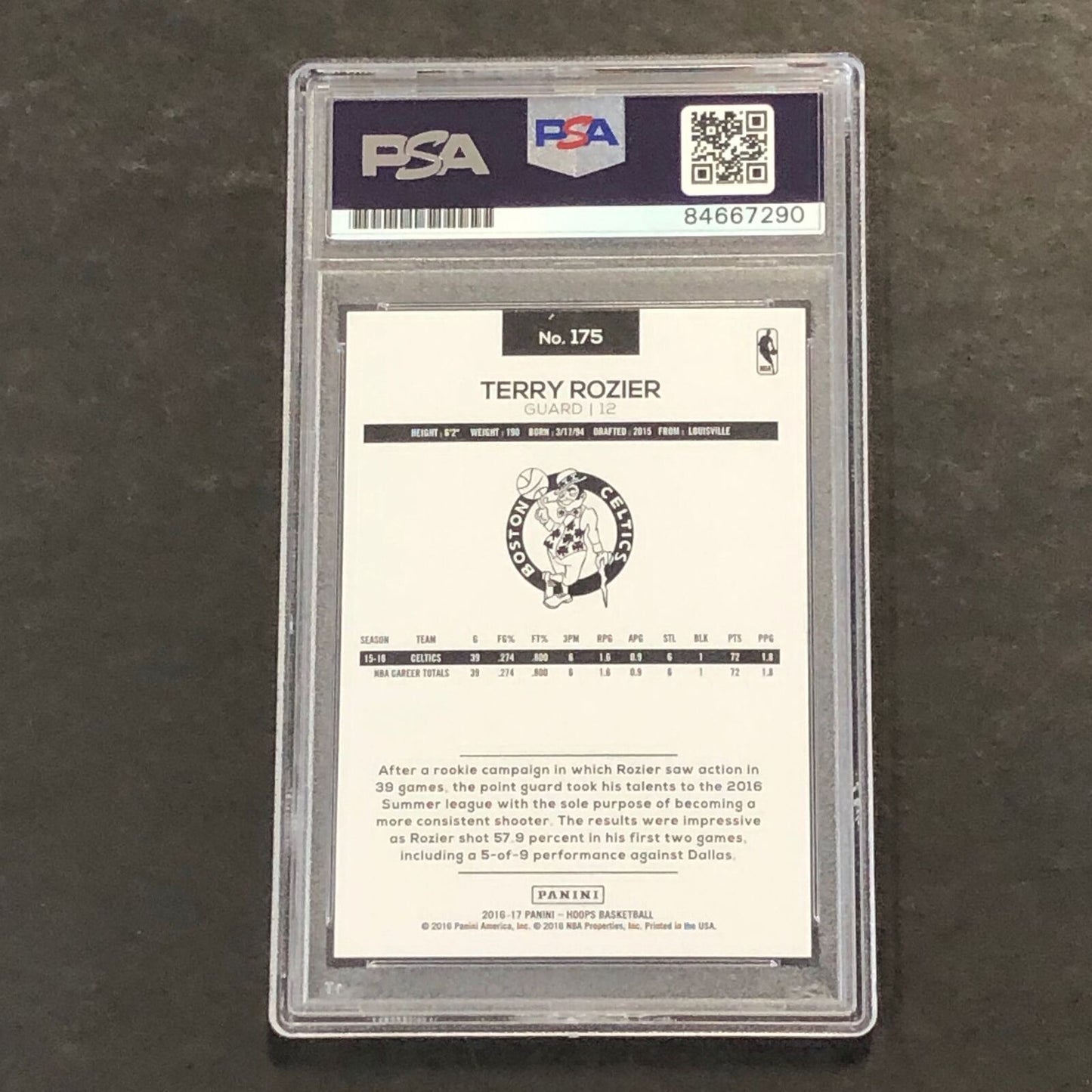 2016-17 NBA Hoops #175 Terry Rozier Signed Card AUTO 10 PSA/DNA Slabbed Celtics