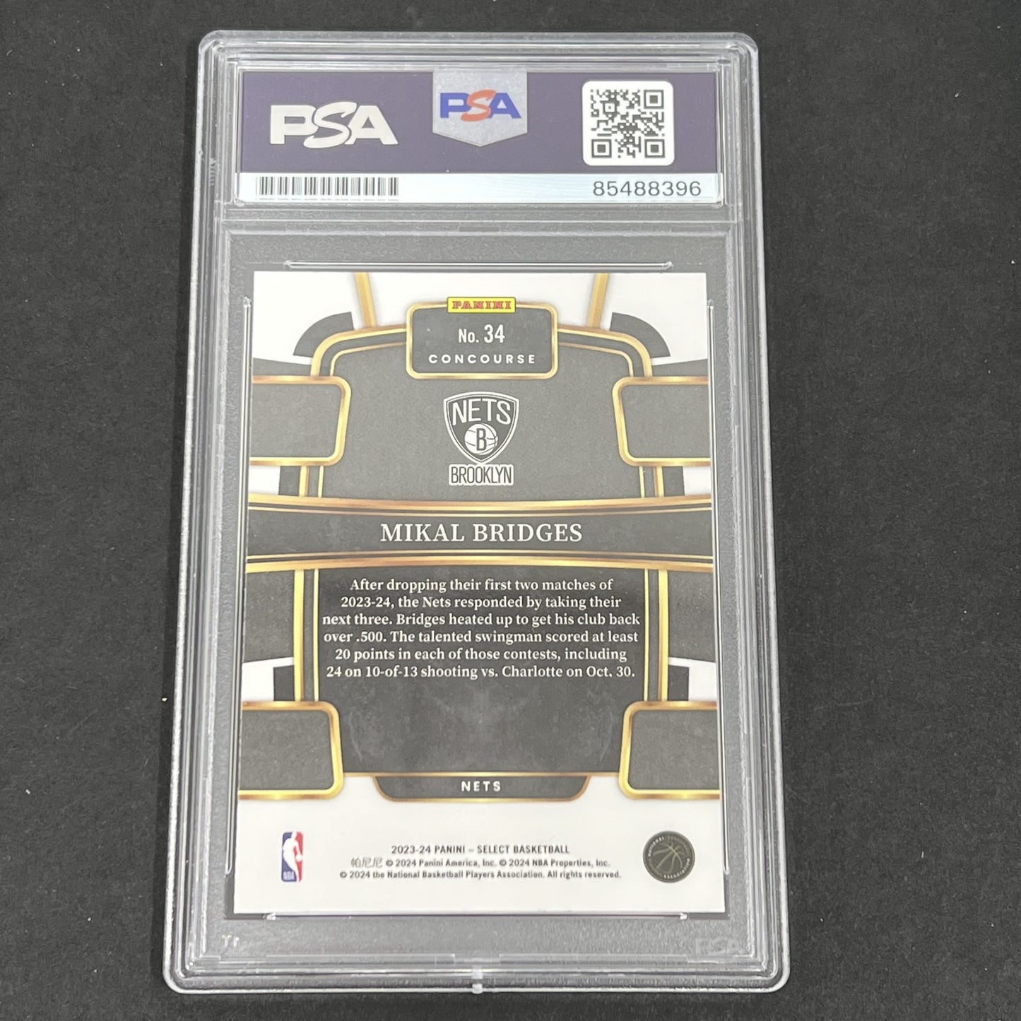 2023-24 Panini Select #34 Mikal Bridges Concourse Blue Prizm signed card PSA