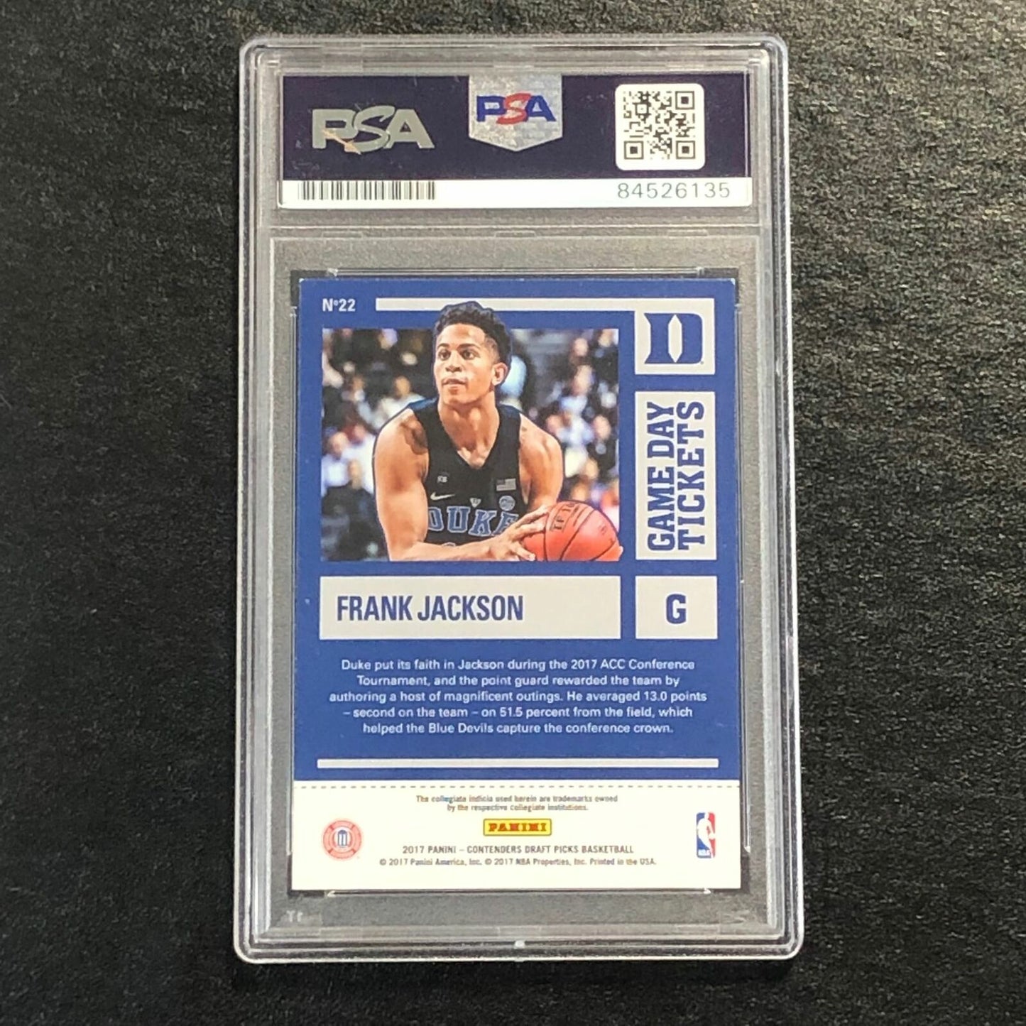 2017-18 Contenders Draft Picks #22 Frank Jackson Signed Card AUTO PSA Slabbed Du