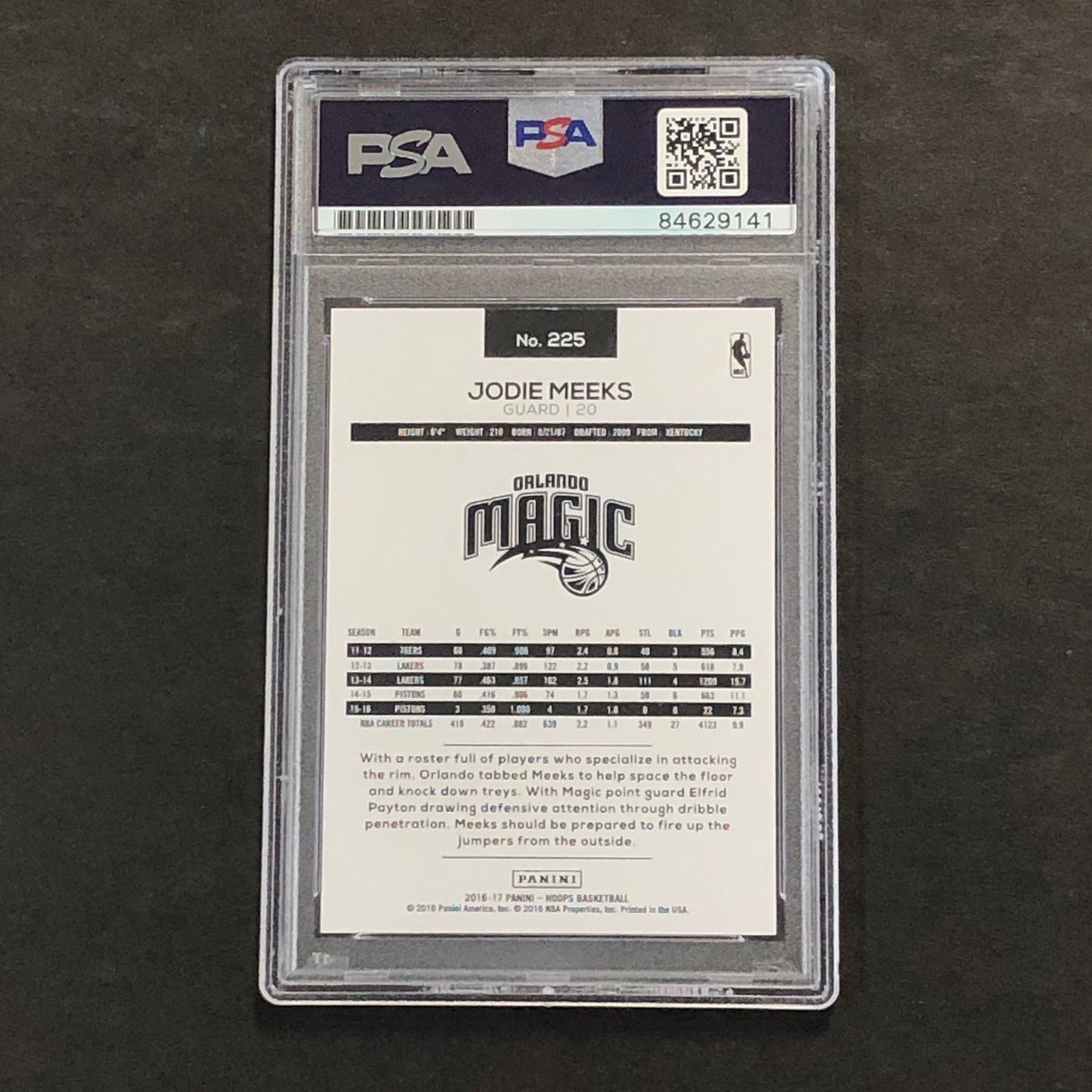 2016-17 NBA Hoops #225 Jodie Meeks Signed Card AUTO 10 PSA Slabbed Magic