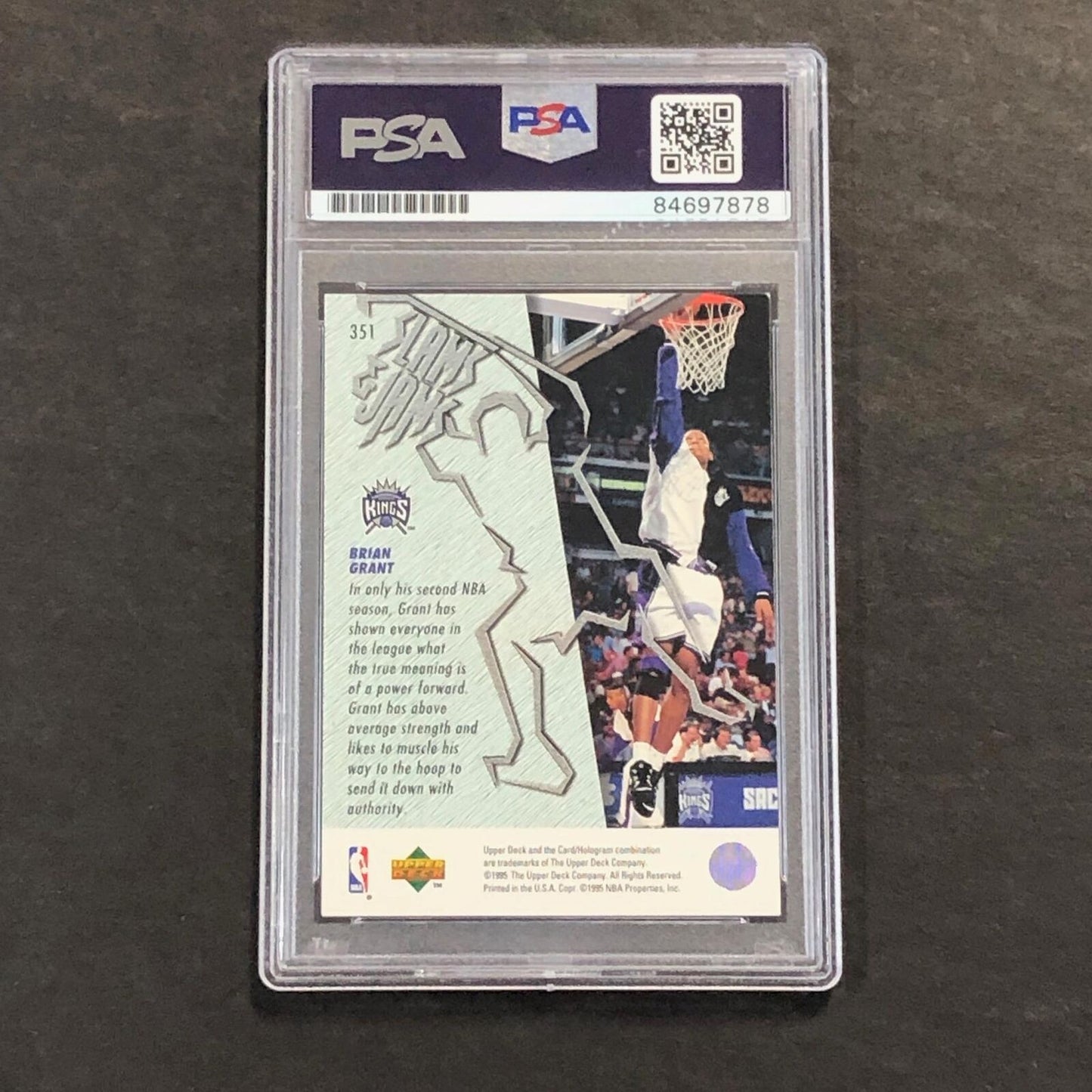 1995 Upper Deck Slam Dunk #351 Brian Grant Signed Card AUTO PSA Slabbed Kings