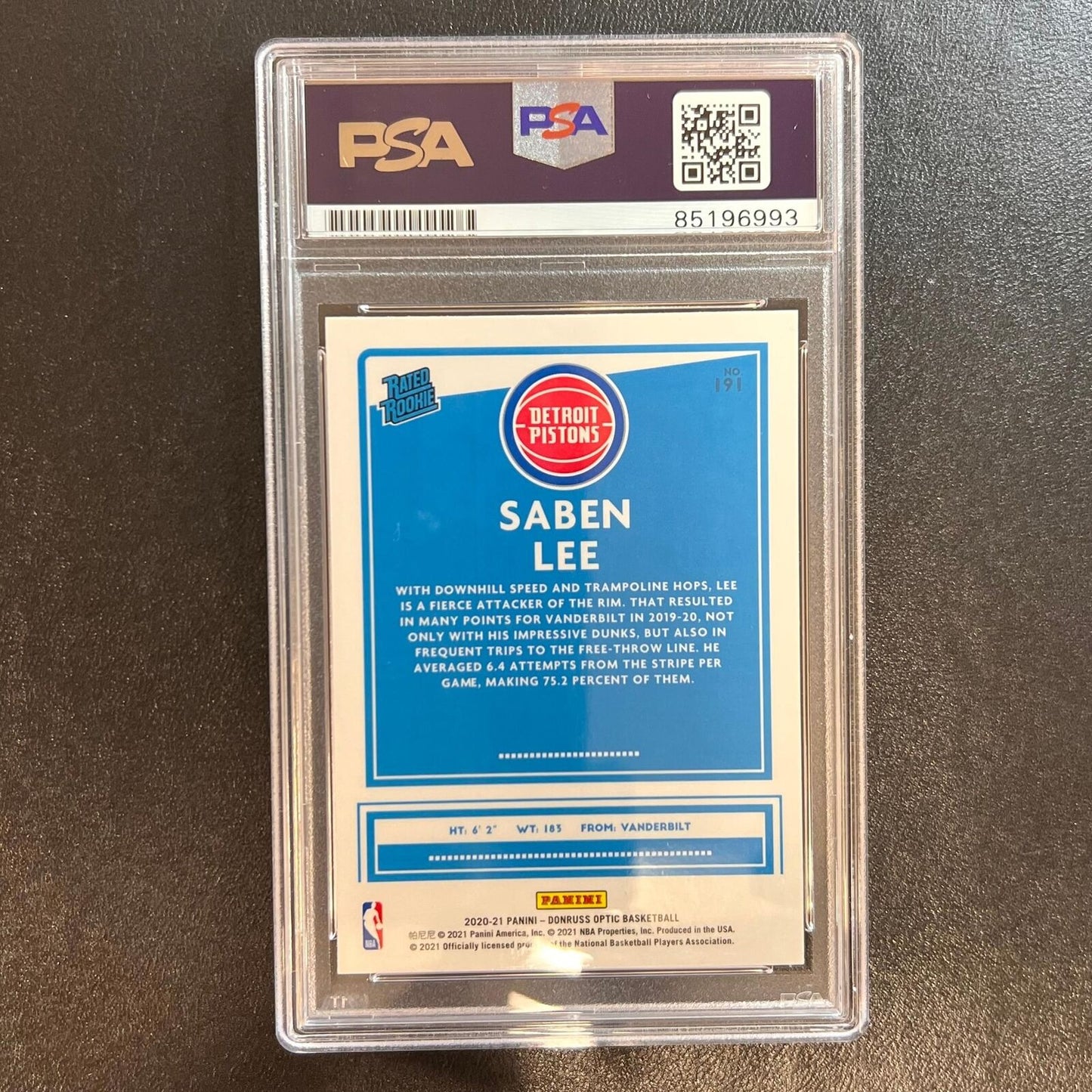 2020-21 Panini Donruss Optic Rated Rookie #191 Saben Lee Signed Card AUTO PSA Sl