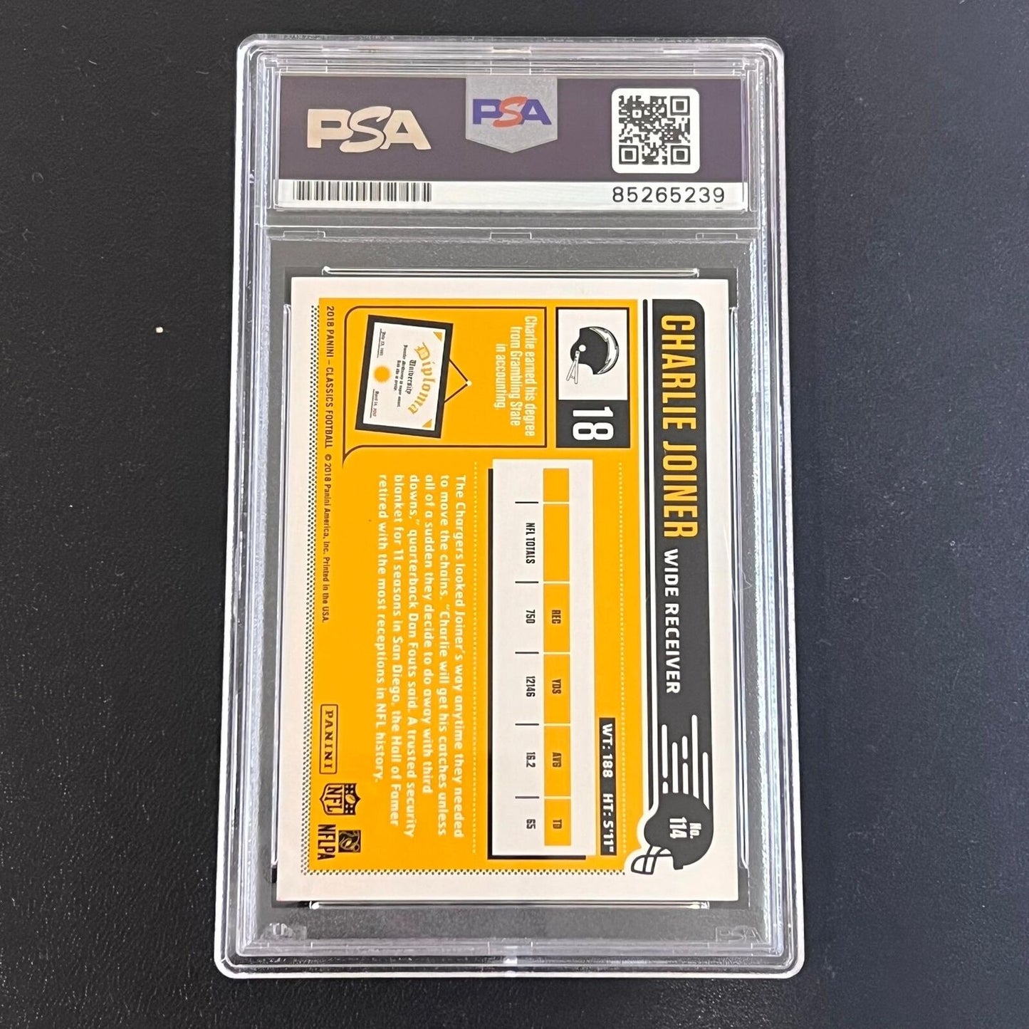 2018 Panini Classics #114 Charlie Joiner Signed Card PSA AUTO Slabbed Chargers