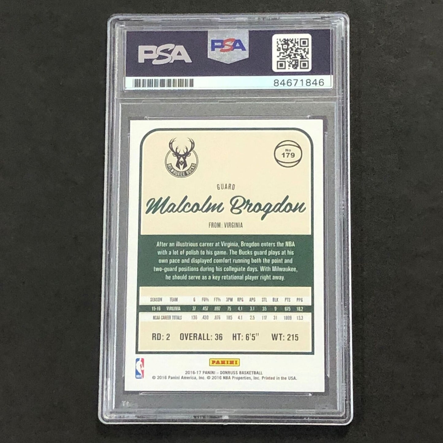 2016-17 Panini Donruss #179 Malcolm Brogdon Signed Card AUTO 10 PSA/DNA Slabbed