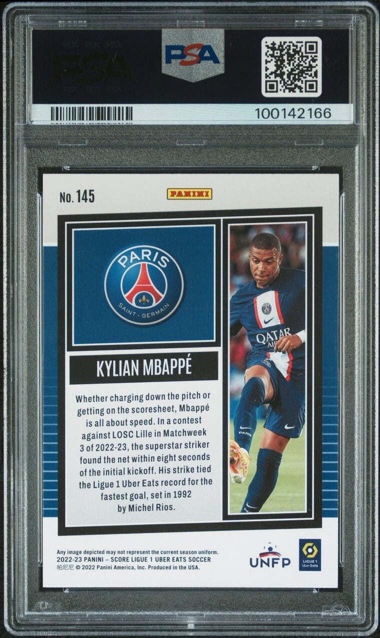 2022-23 Panini Score Ligue 1 PSG Swirl #145 Kylian Mbappe Signed Card PSA/DNA Au