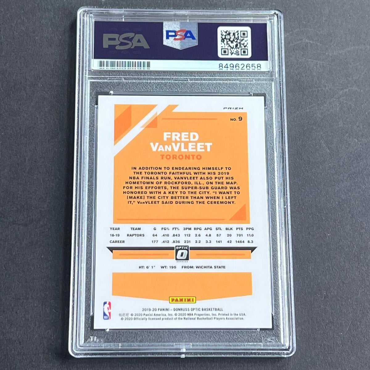 2019-20 Panini Donruss #9 Fred VanVleet Signed Card AUTO 10 PSA Slabbed Raptors