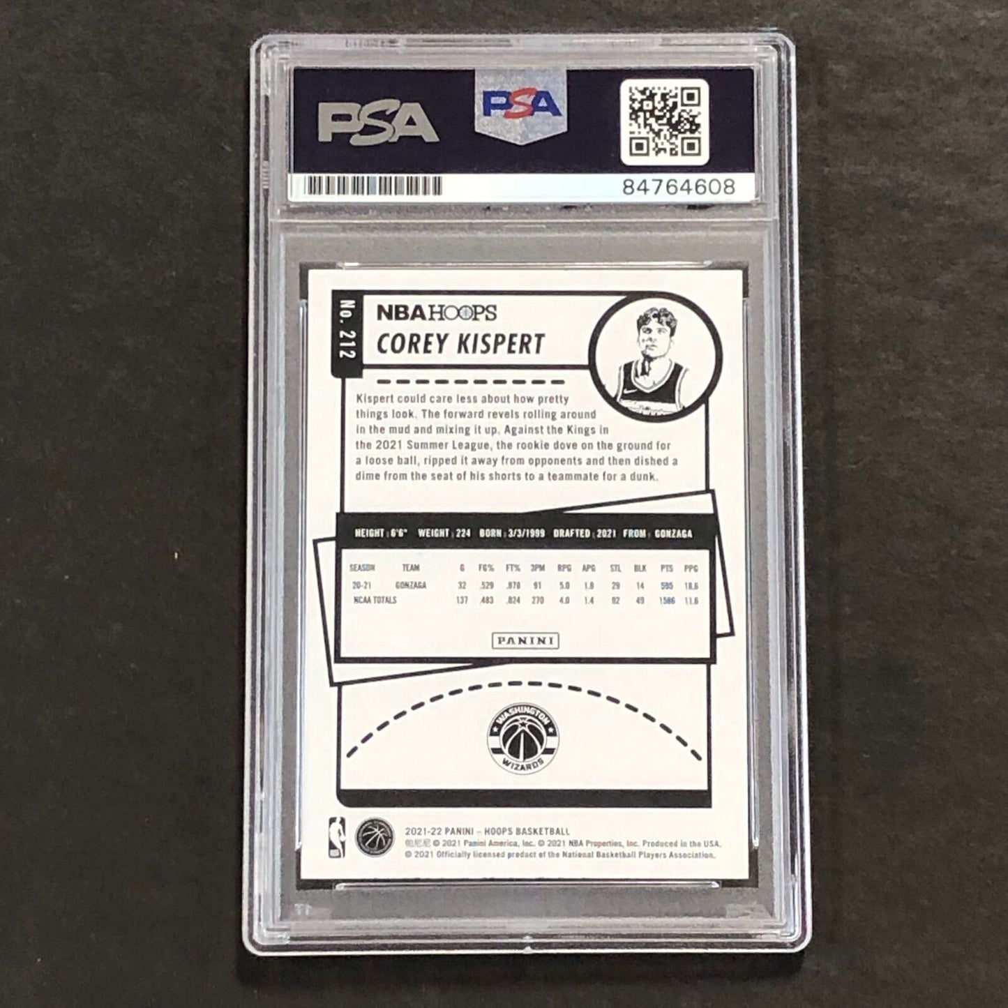 2021 Panini NBA Hoops #212 COREY KISPERT Signed Card AUTO PSA Slabbed Wizards