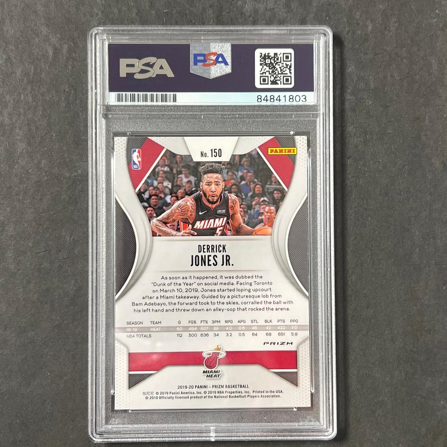 2019-20 Panini Prizm #150 Derrick Jones Jr. Signed Card AUTO PSA/DNA Slabbed Hea
