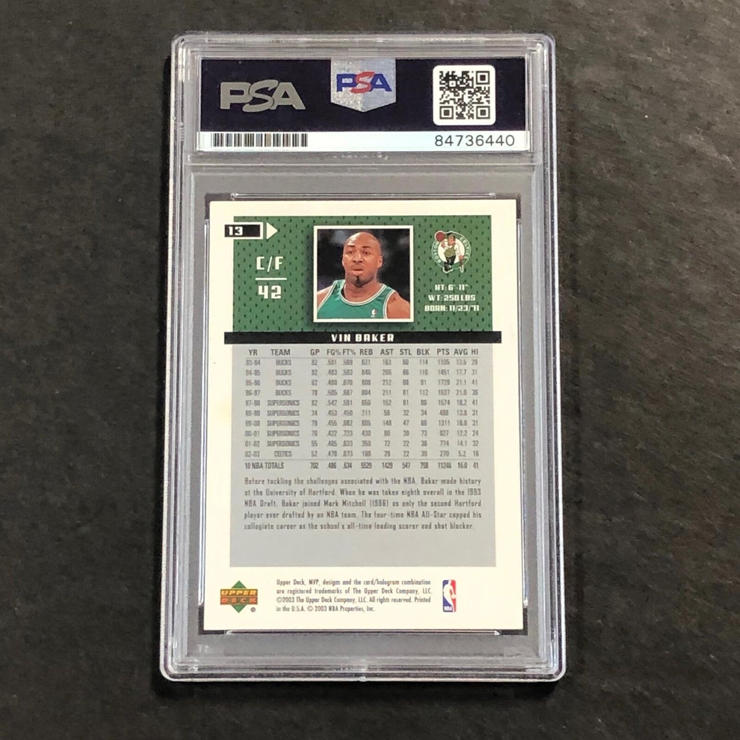 2003-04 Upper Deck MVP #13 Vin Baker Signed Card AUTO PSA/DNA Slabbed Celtics