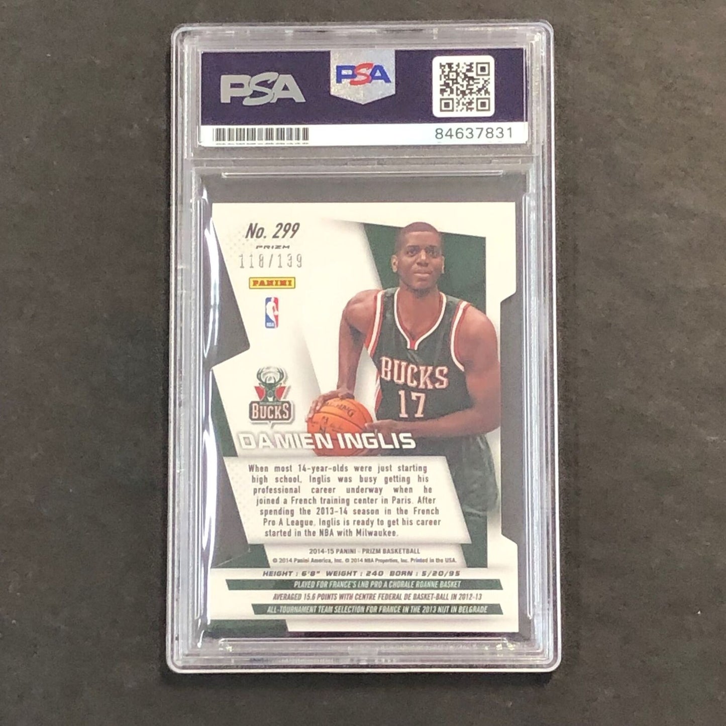 2014-15 Panini Prizm #299 Orange 118/139 Damien Inglis Signed Card AUTO PSA Slab