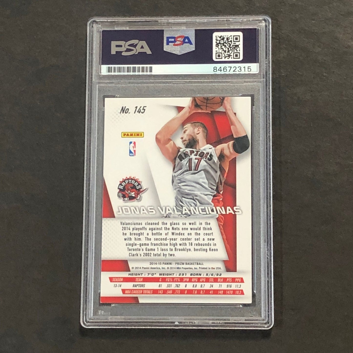 2014-15 Panini Prizm #145 Jonas Valanciunas Signed Card AUTO PSA Slabbed Toronto