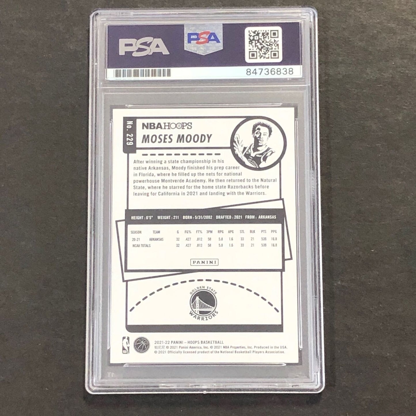 2021-22 Panini NBA Hoops #229 Moses Moody Signed Card AUTO PSA Slabbed Warriors