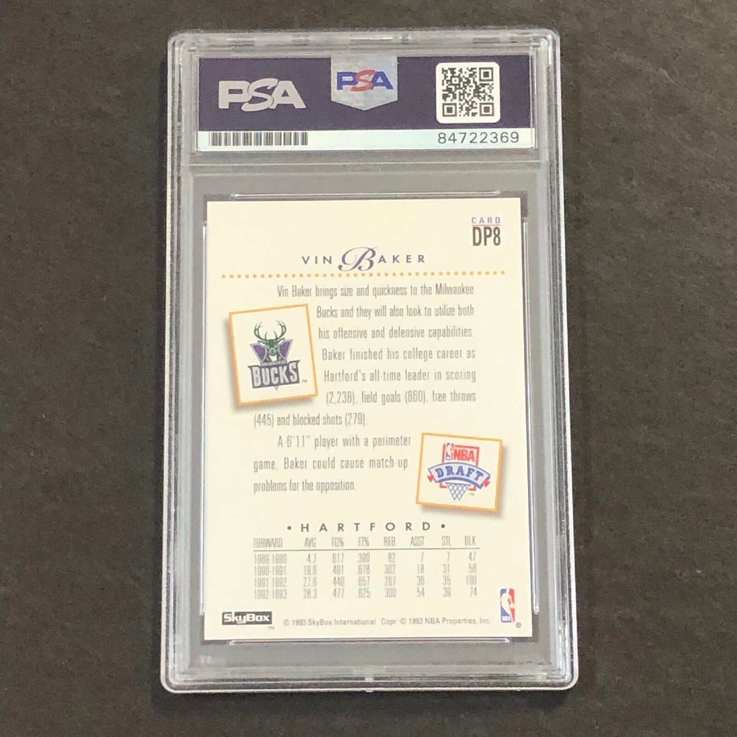 1993 Skybox #DP8 Vin Baker Signed Card PSA/DNA Slabbed Bucks
