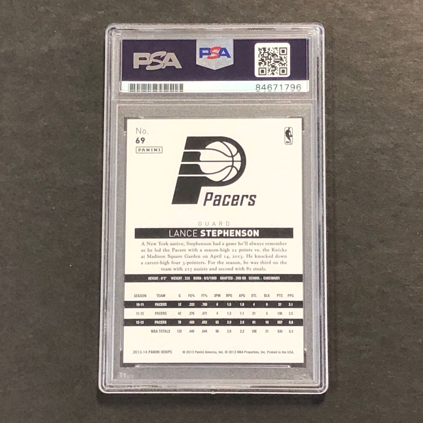 2013-14 NBA Hoops #69 Lance Stephenson Signed Card AUTO GRADE 10 PSA Slabbed Pac