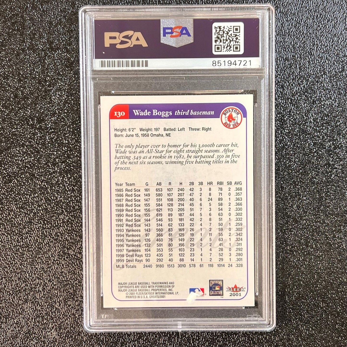 2001 Fleer Greats of the Game #130 Wade Boggs Card PSA/DNA Slabbed AUTO 10 Red S