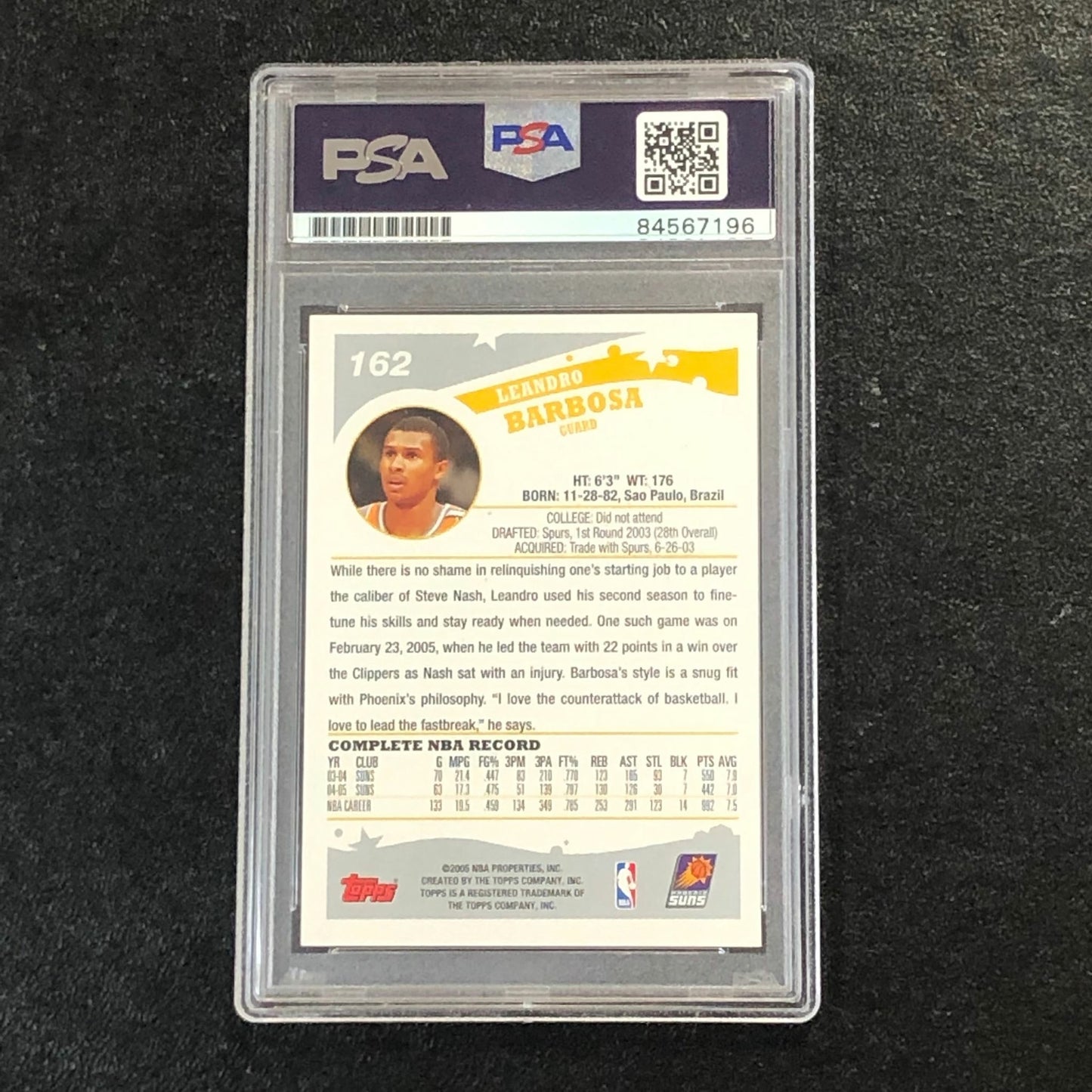 2005-06 Topps #162 Leandro Barbosa Signed Card AUTO 10 PSA Slabbed Suns