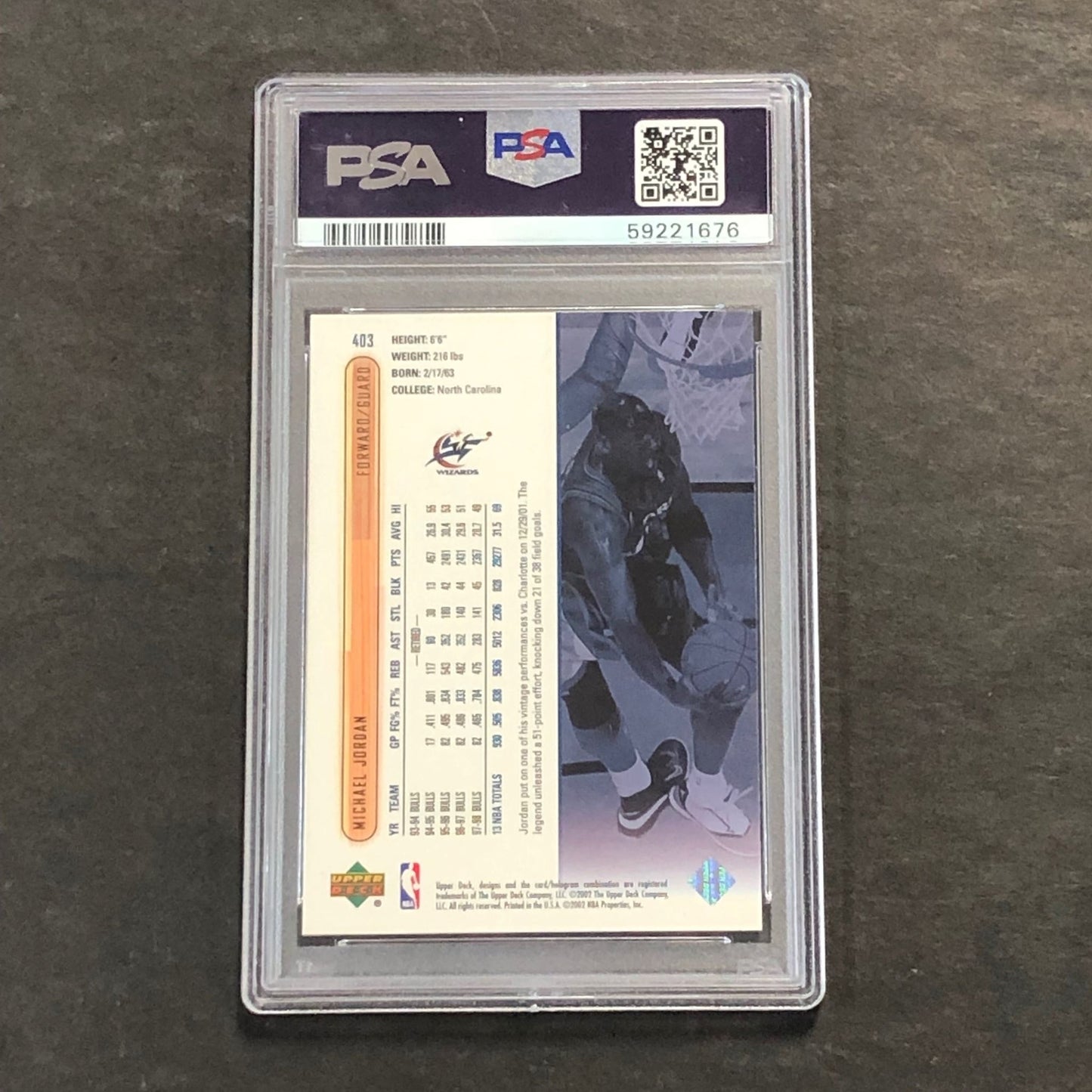 2001 Upper Deck #403 Michael Jordan PSA 9 Mint Bulls