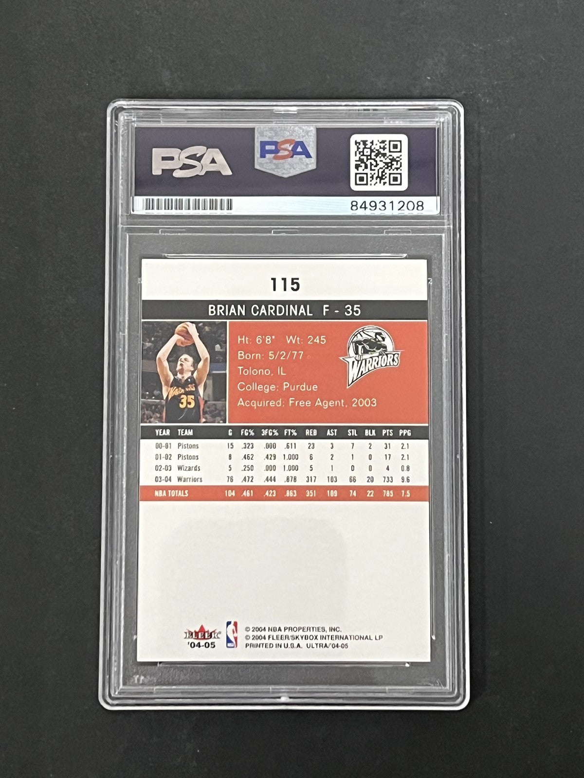 2004 Fleer #115 Brian Cardinal signed card PSA Warriors