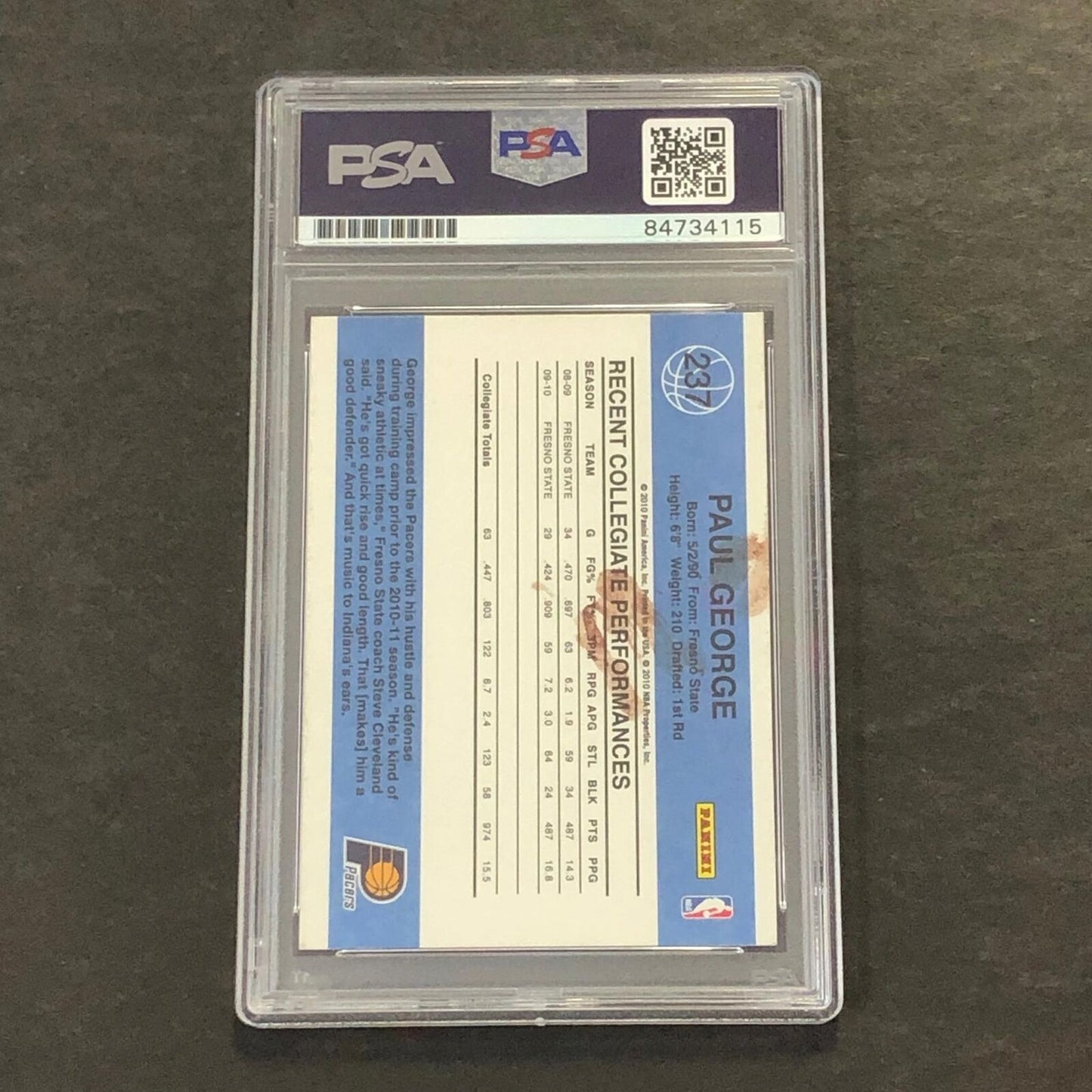 2010-11 Panini Donruss #237 PAUL GEORGE Signed Rookie Card AUTO 10 PSA Slabbed R