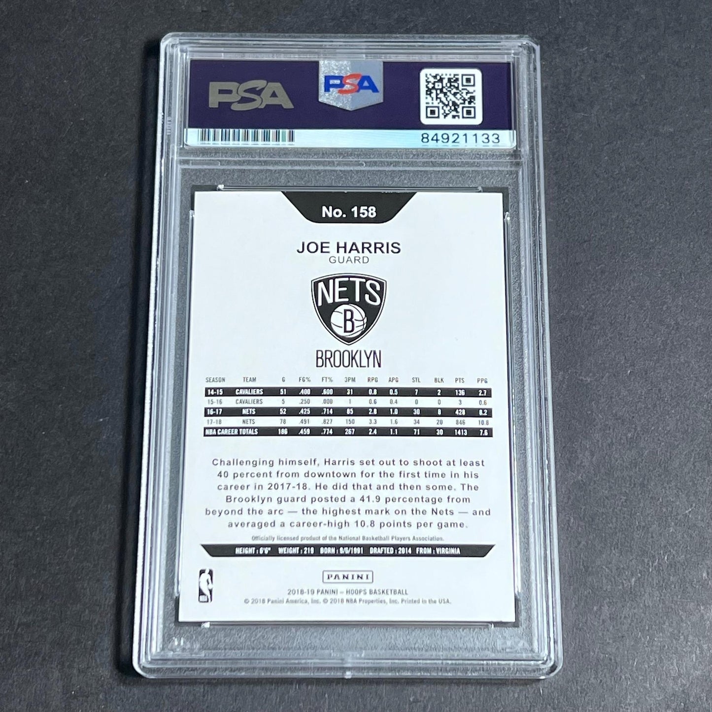 2018-19 Panini Hoops #158 Joe Harris Signed Card AUTO PSA Slabbed Nets