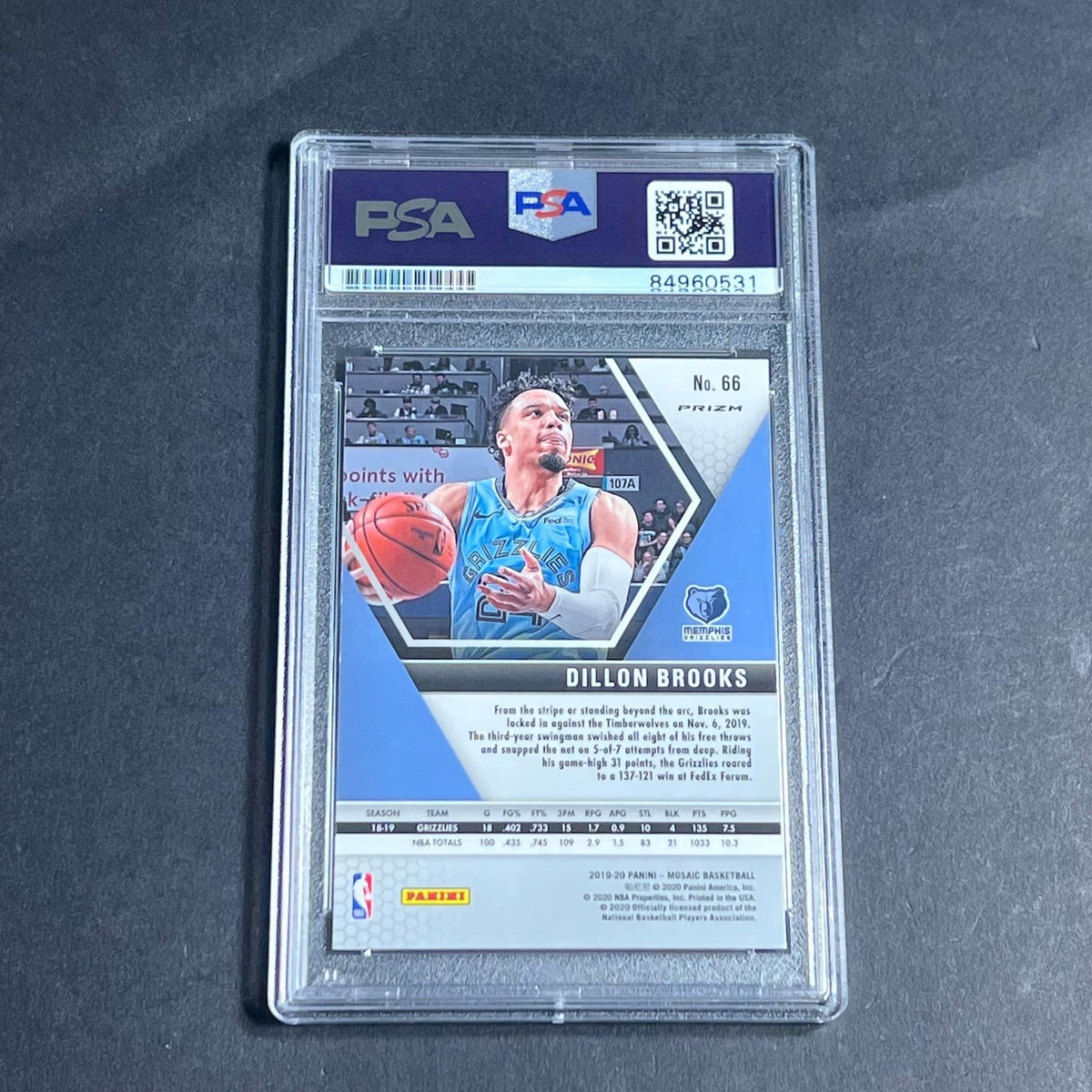 2019-20 Panini Mosaic #66 Dillon Brooks Signed Card AUTO PSA Slabbed Grizzlies