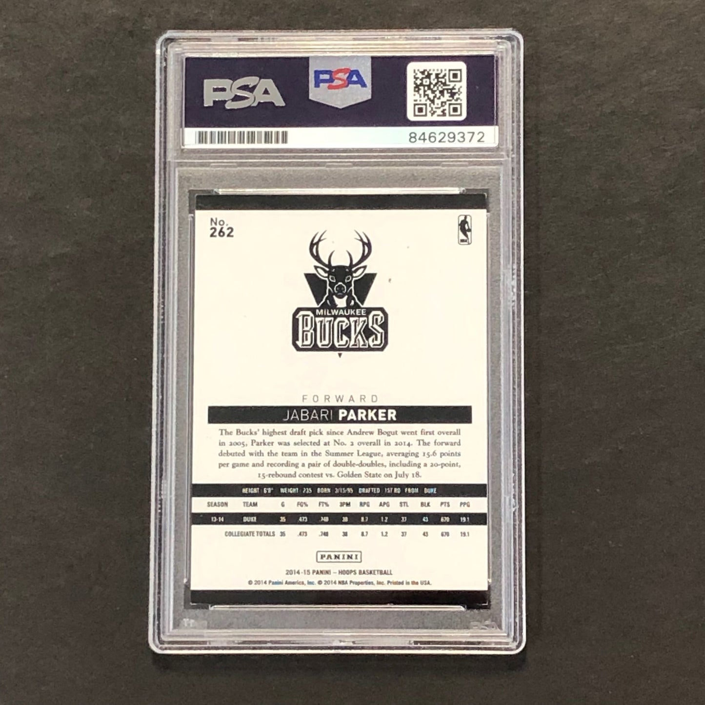 2014-15 NBA Hoops #262 84/99 JABARI PARKER Signed Card AUTO 10 PSA Slabbed RC Bu