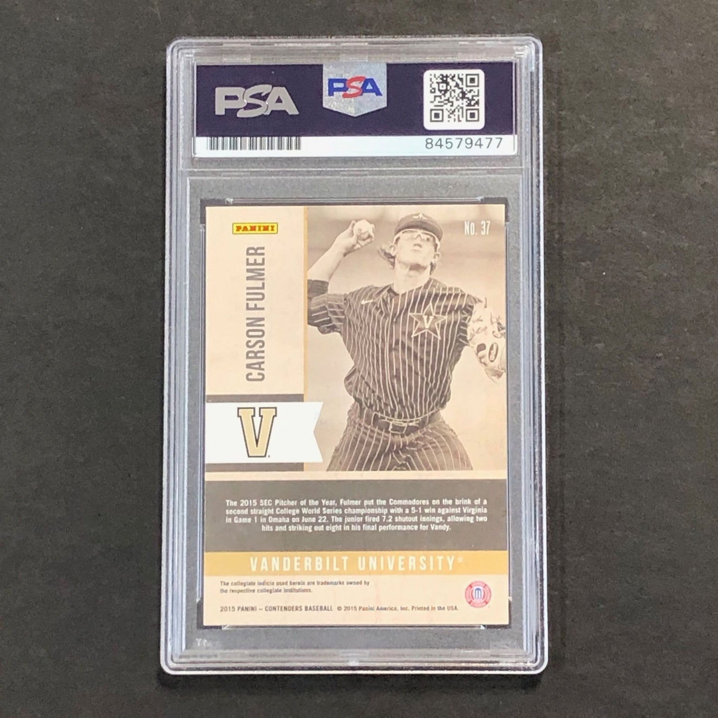 2015 Panini Contenders Old School Colors #37 Carson Fulmer Signed Card PSA Slabb
