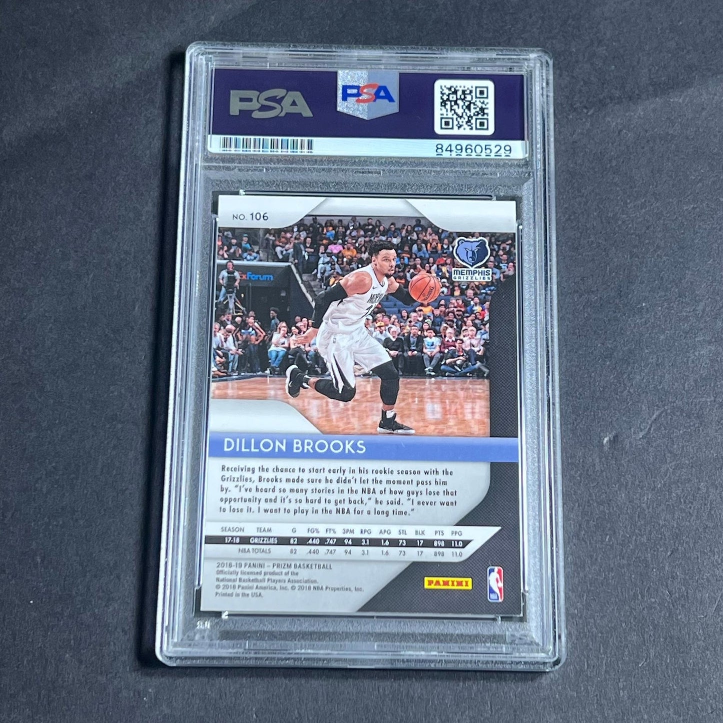 2018-19 Panini Prizm Silver #106 Dillon Brooks Signed Card AUTO 10 PSA Slabbed G