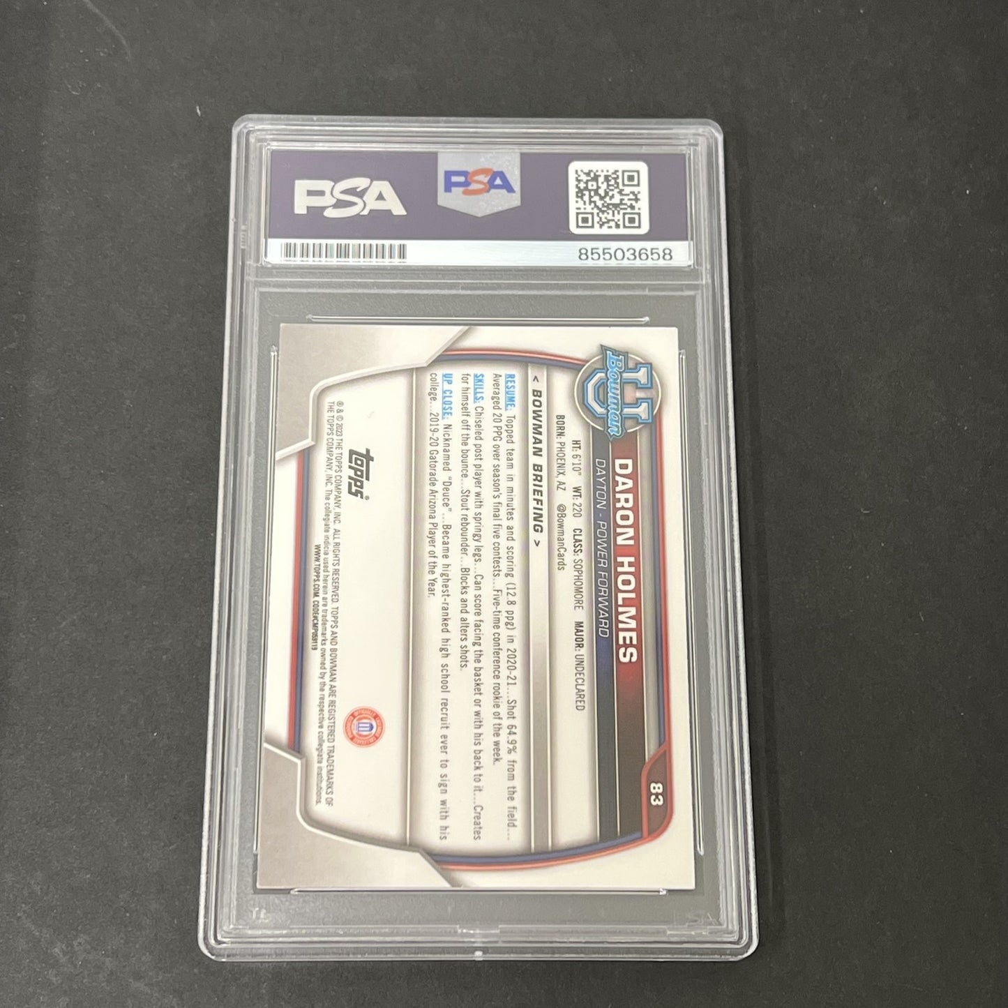 2023 Bowman University Chrome #83 Daron Holmes signed card PSA Dayton