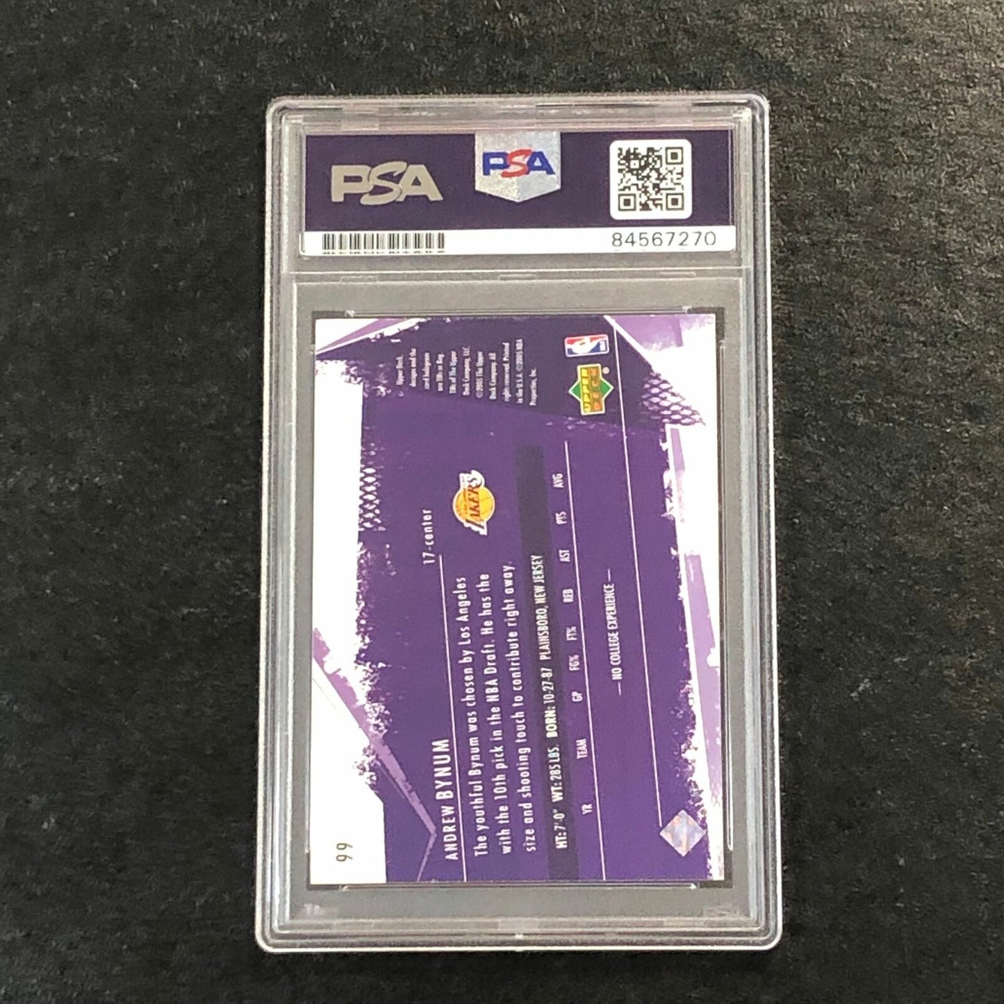 2005-06 Upper Deck Slam #99 Andrew Bynum Signed Card AUTO 10 PSA Slabbed Lakers