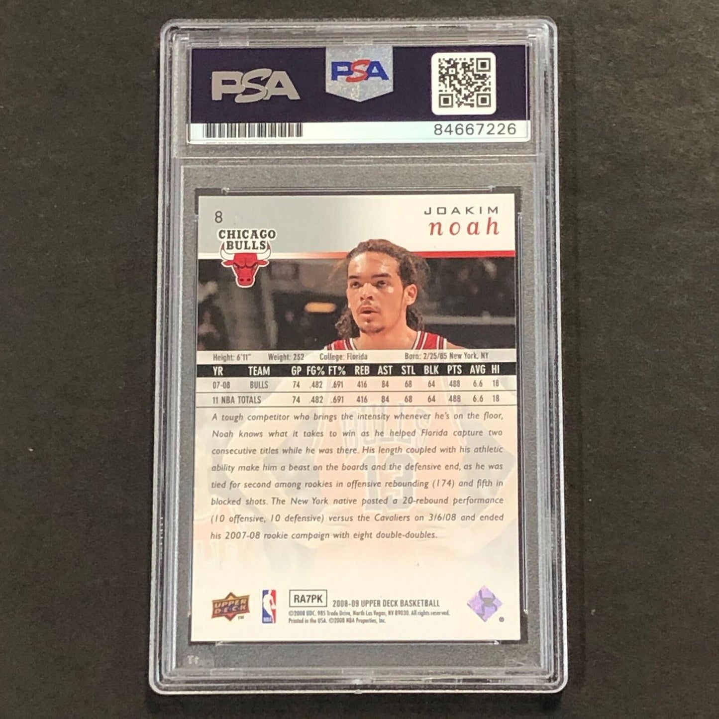 2008-09 Upper Deck #8 Joakim Noah Signed Card AUTO PSA Slabbed Bulls