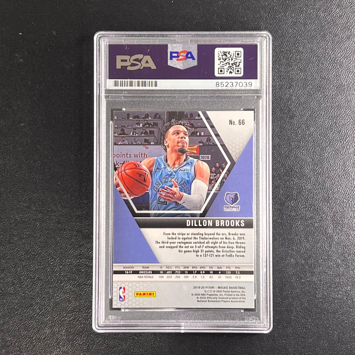 2019-20 Panini Mosaic #66 Dillon Brooks Signed Card AUTO PSA Slabbed Grizzlies