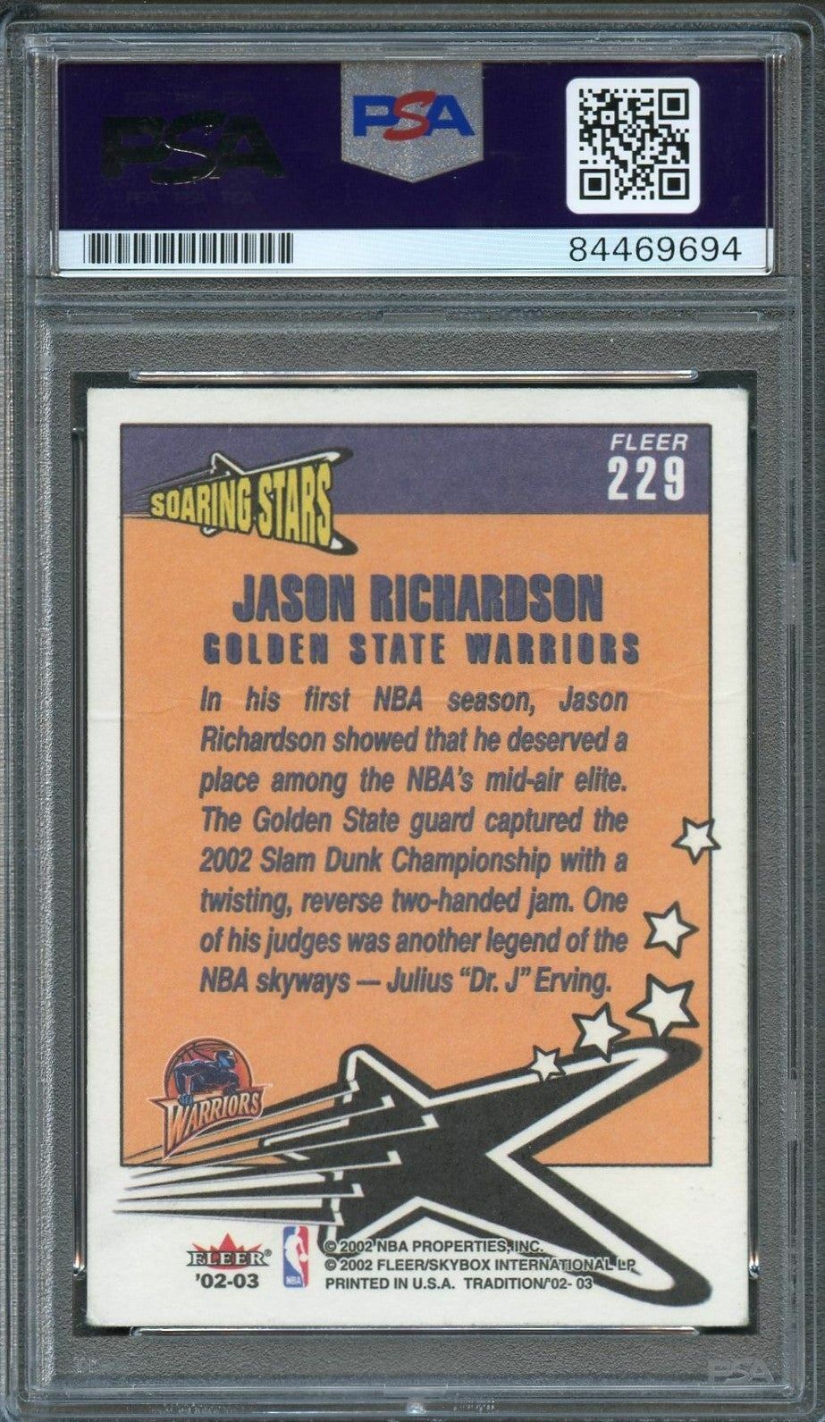 2002-03 Fleer Tradition #229 Jason Richardson Signed Card AUTO PSA Slabbed Warri