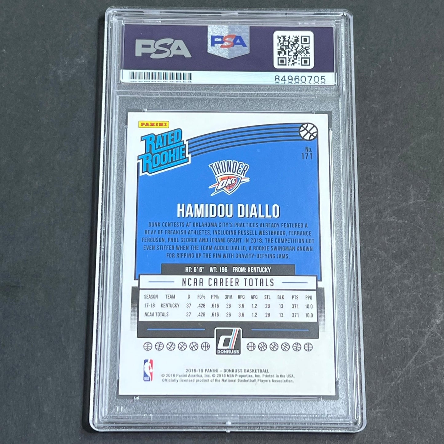 2018-19 Panini Donruss #171 Hamidou Diallo Signed Card AUTO PSA Slabbed RC Thund