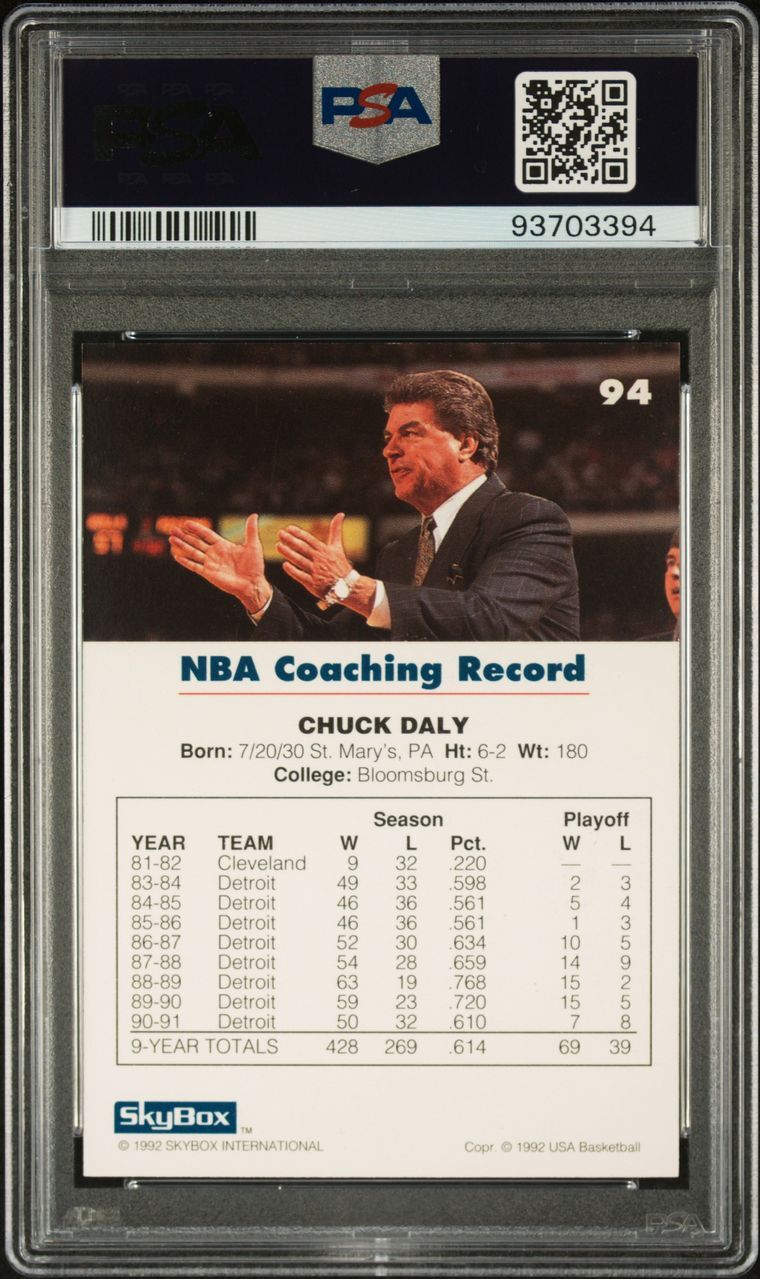 1992 Skybox USA Basketball #94 Chuck Daly Signed Card Authentic AUTO 10 PSA Slab