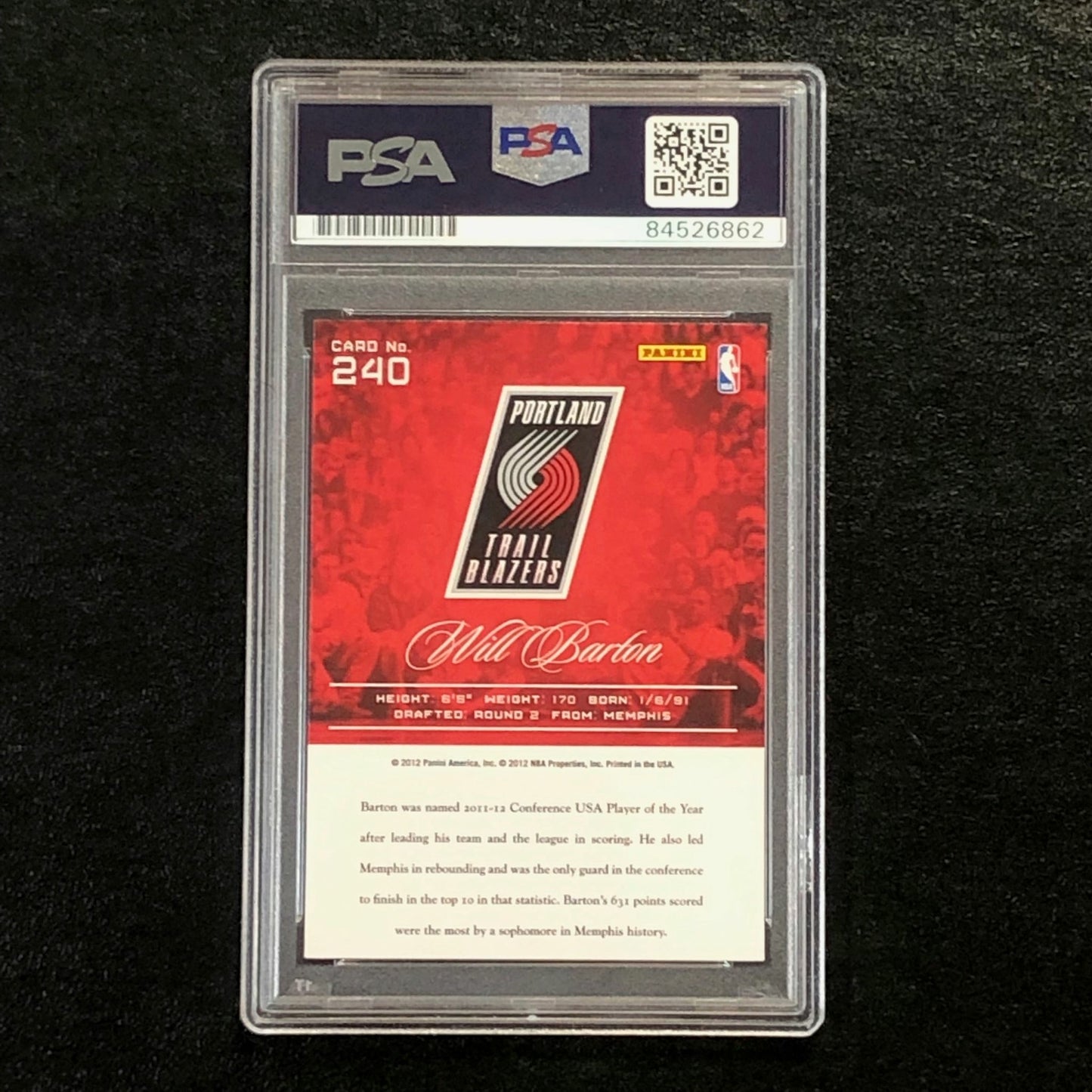 2012-13 Panini Prestige #240 Will Barton Signed Card AUTO PSA Slabbed RC Trail B