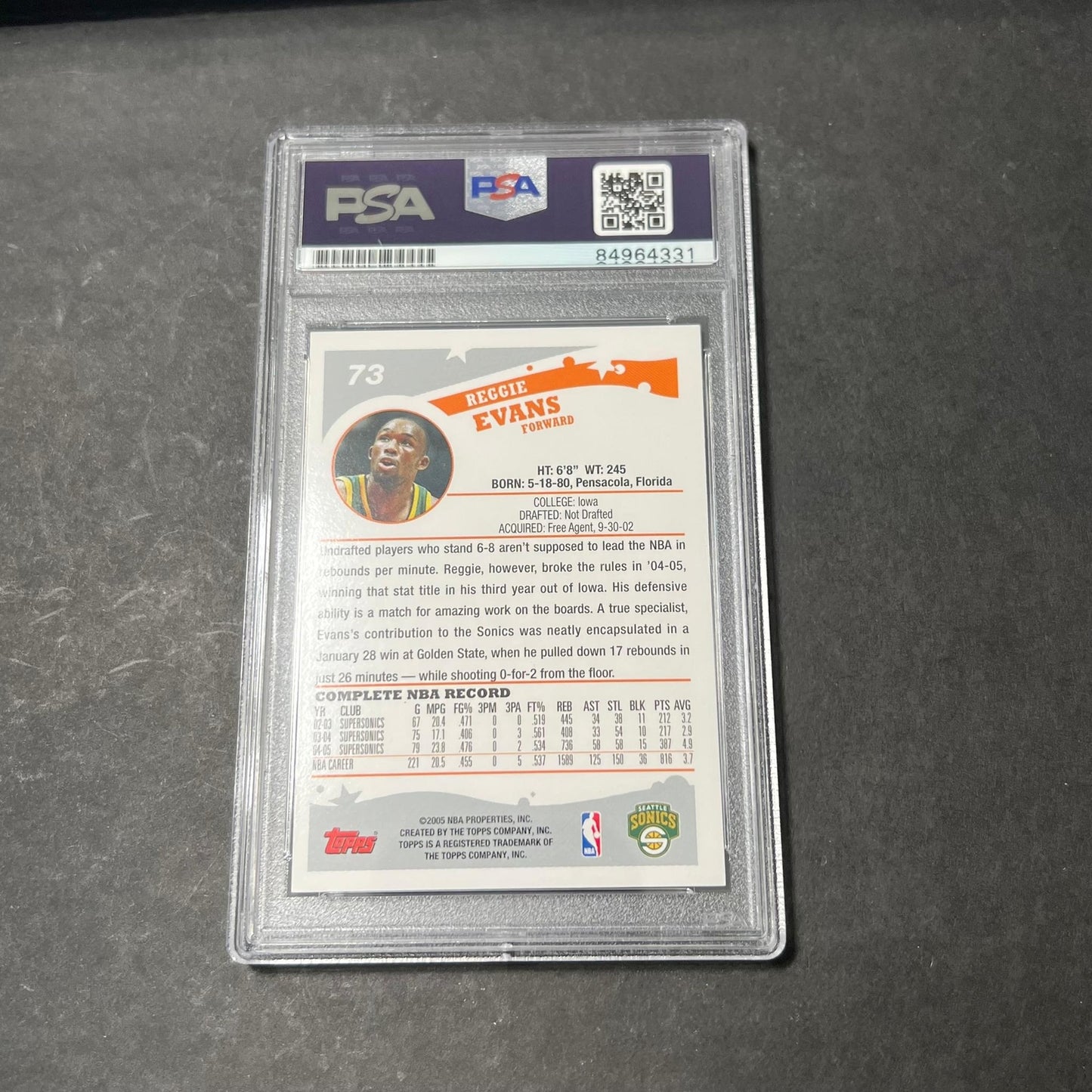 2005-06 Topps #73 Reggie Evans Signed Card AUTO PSA Slabbed Sonics
