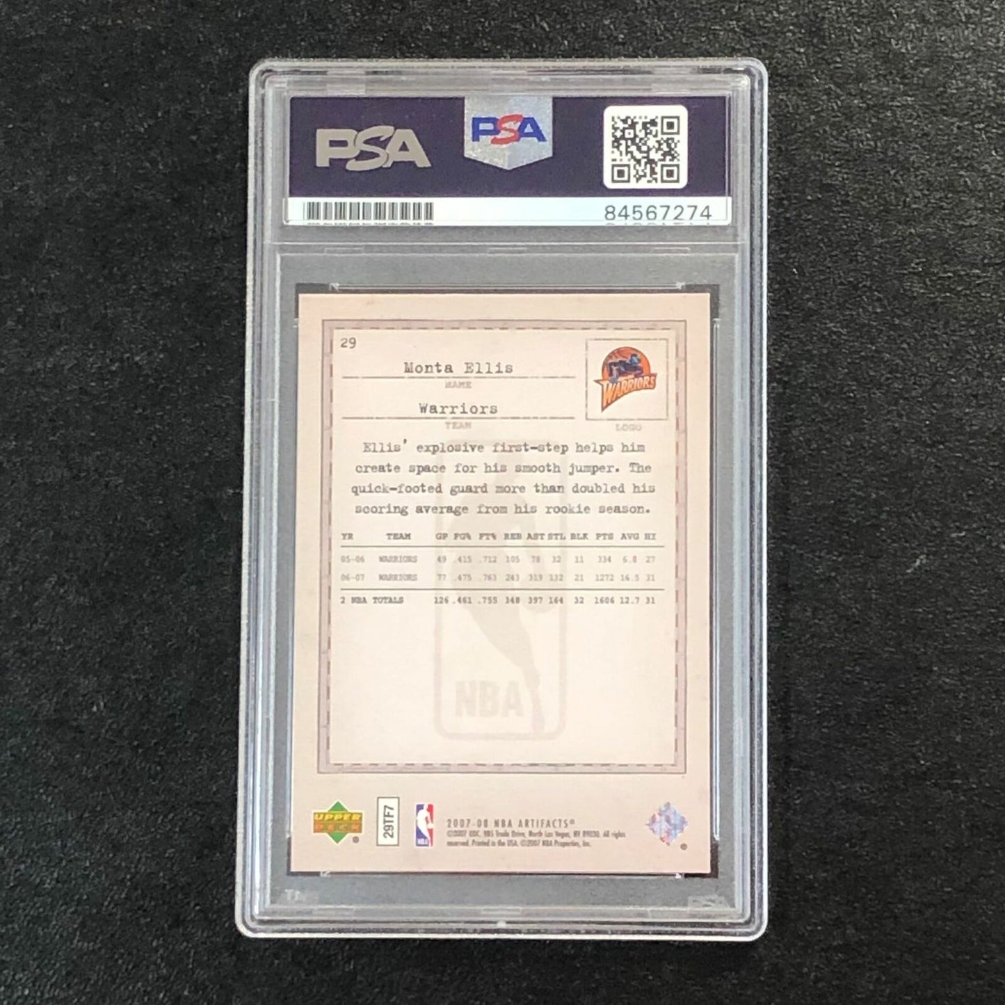2007-08 Upper Deck Artifacts #29 MONTA ELLIS Signed Card AUTO 10 PSA Slabbed War