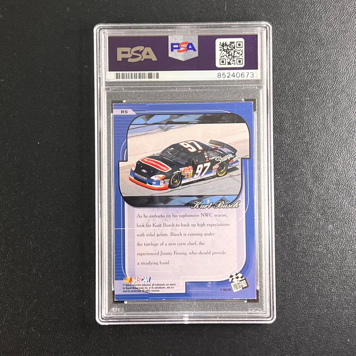 2002 PressPass #R5 Kurt Busch Signed Card AUTO PSA Slabbed Nascar